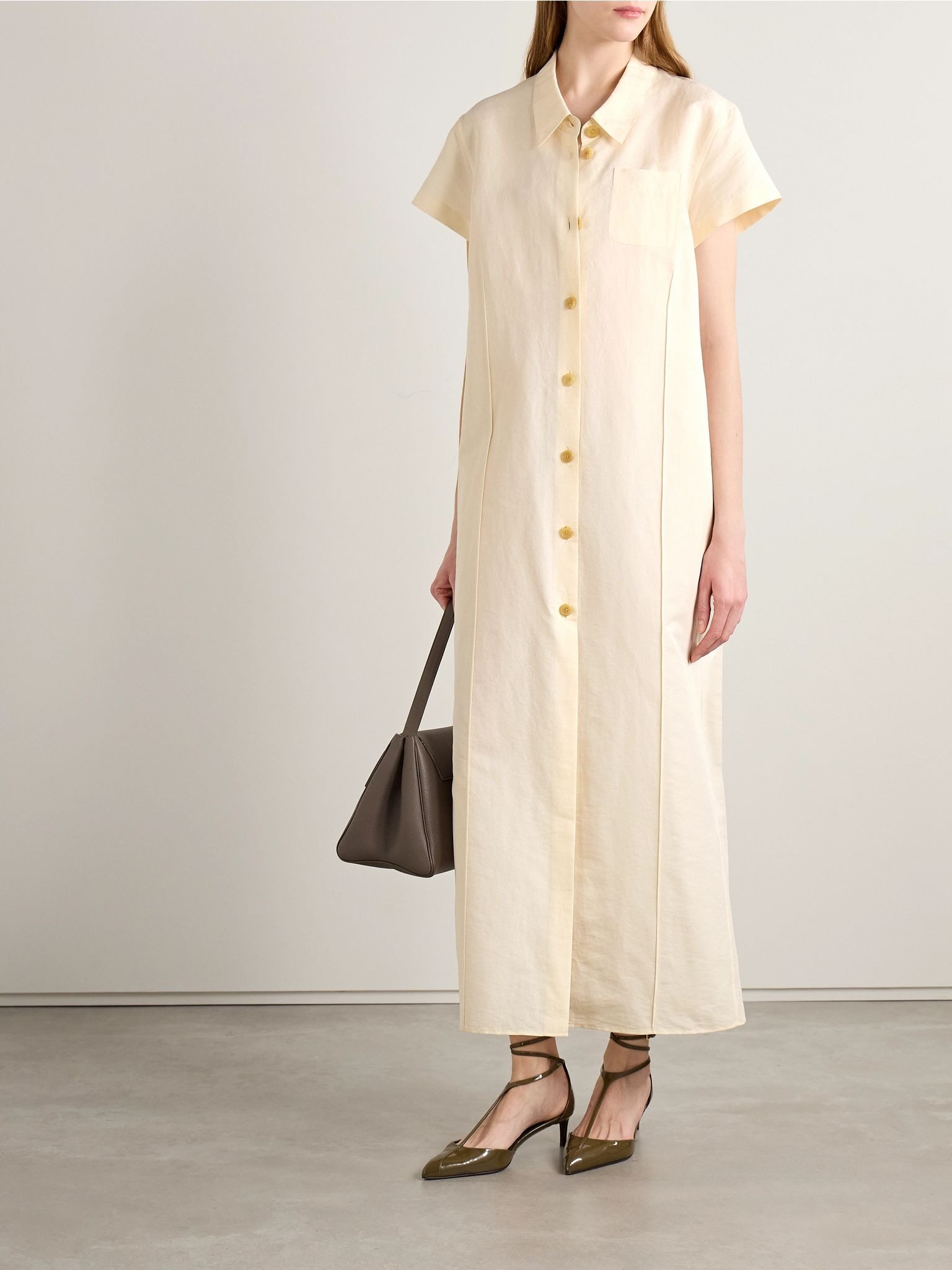 Effy silk and cotton-blend organza midi shirt dress Cream - 2