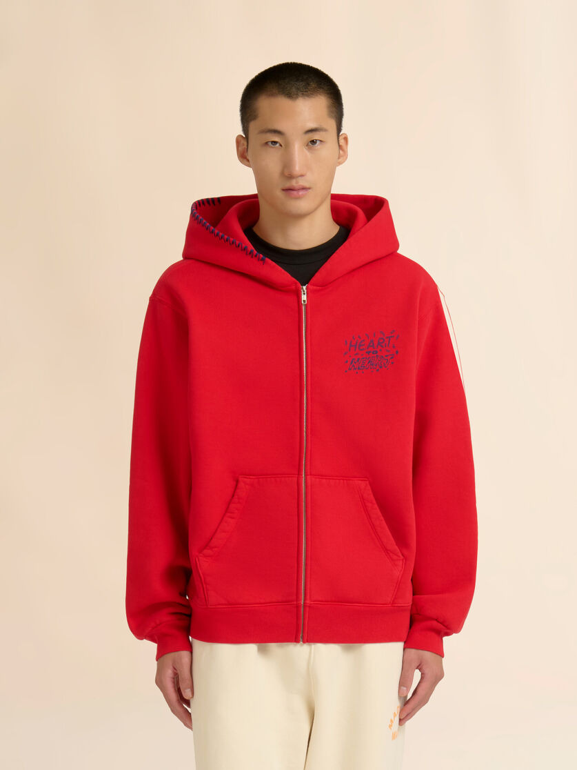 MARNI + MADHAPPY RED COTTON ZIP HOODIE WITH ANIMAL PRINT - 2