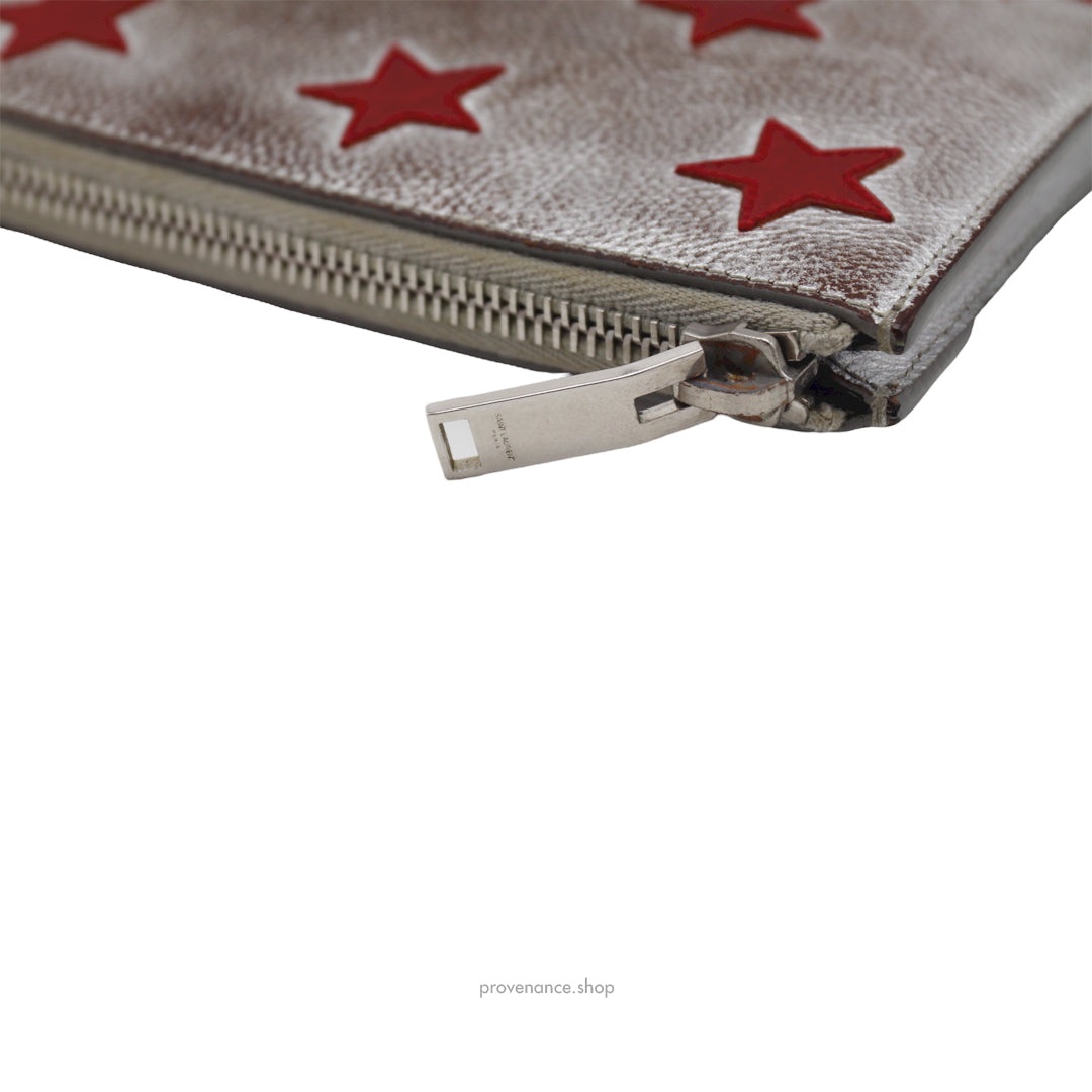 Saint Laurent Paris SLP Zip Star Pouch - Silver/Red - 7