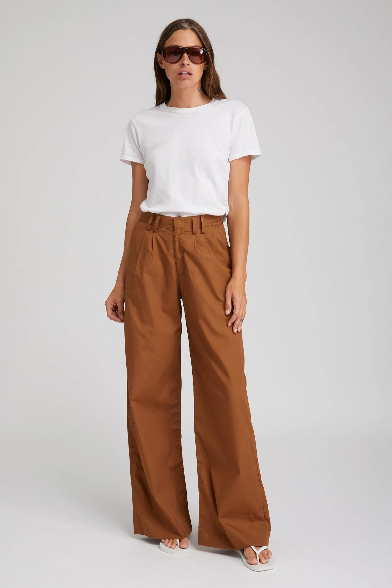 ESPRESSO COTTON POPLIN PLEATED TROUSERS - 1