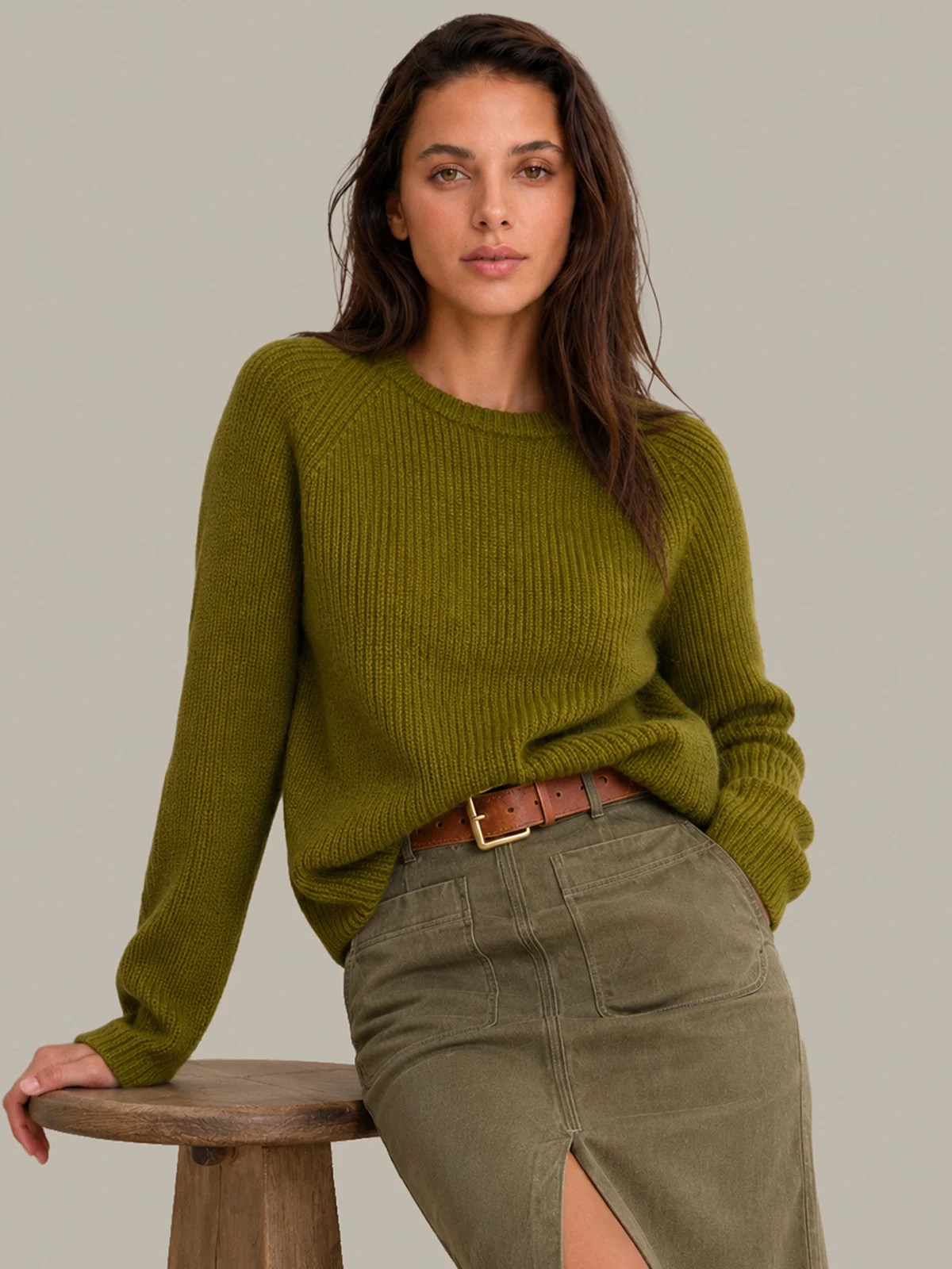 Jane: Crewneck Shaker Stitch Cotton Sweater - 1