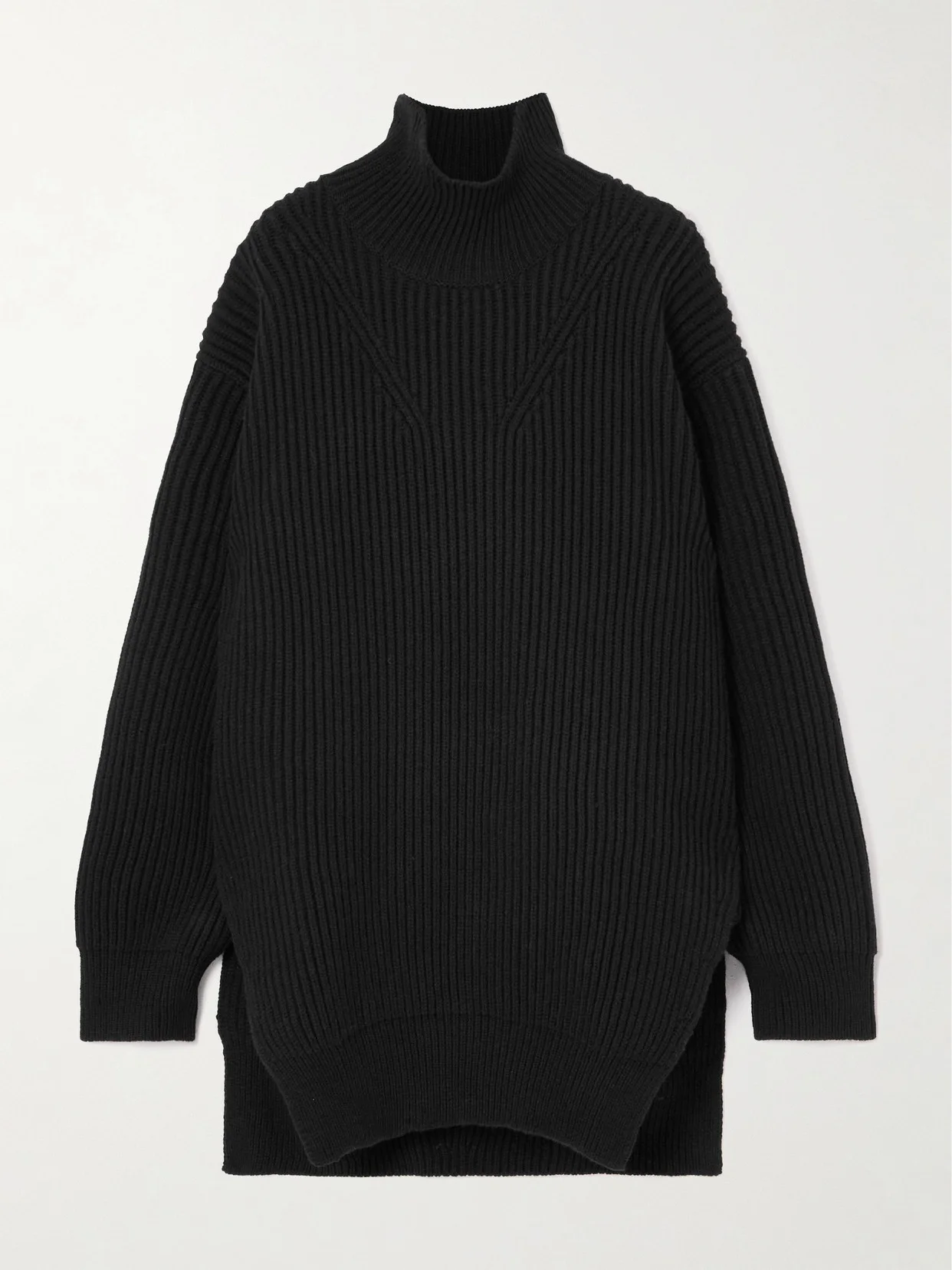 Oversized Ribbed Wool Turtleneck Sweater - 1