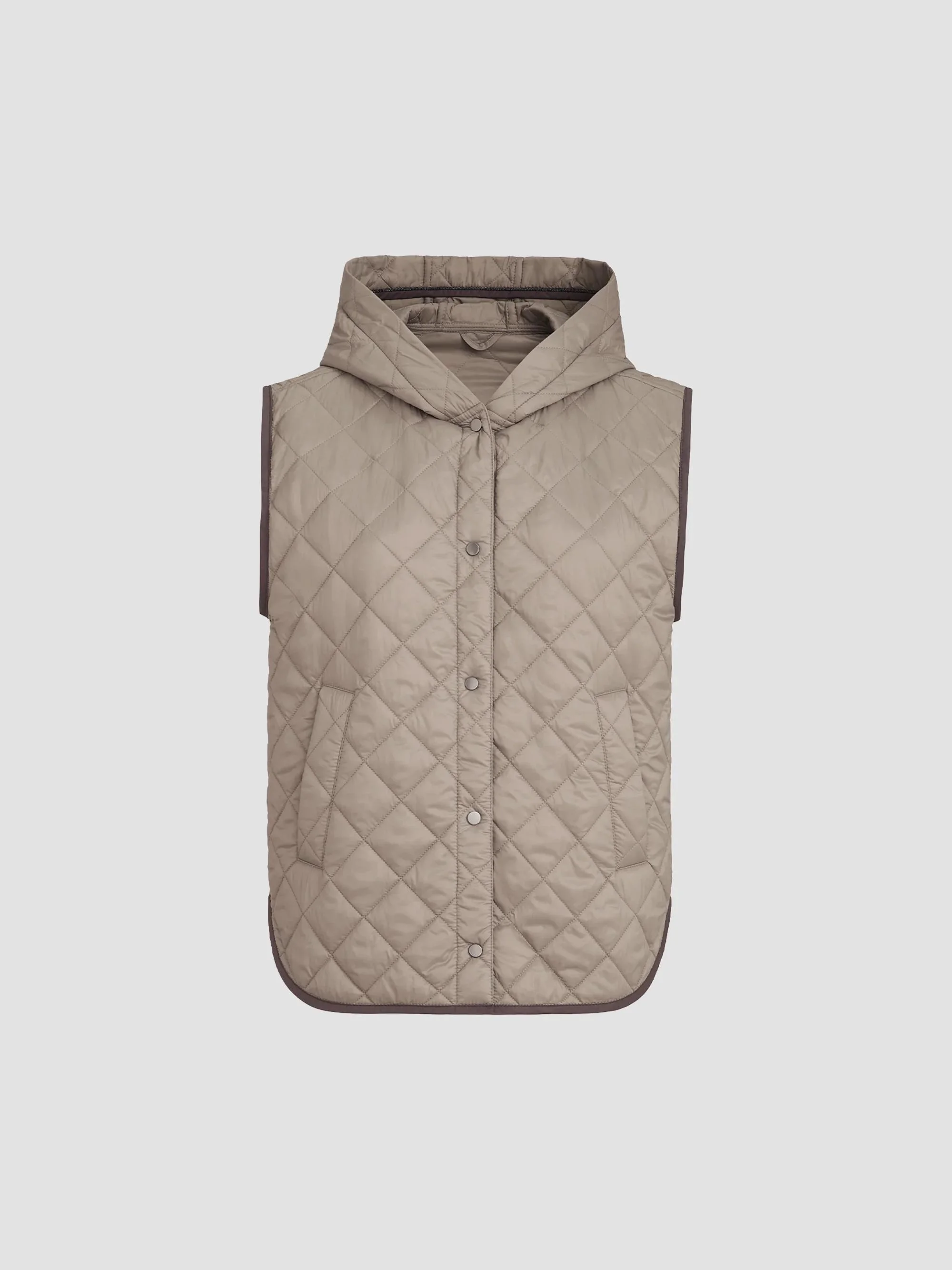 Women's Lightweight Matte Nylon Quilted Vest - Light Brown - 1