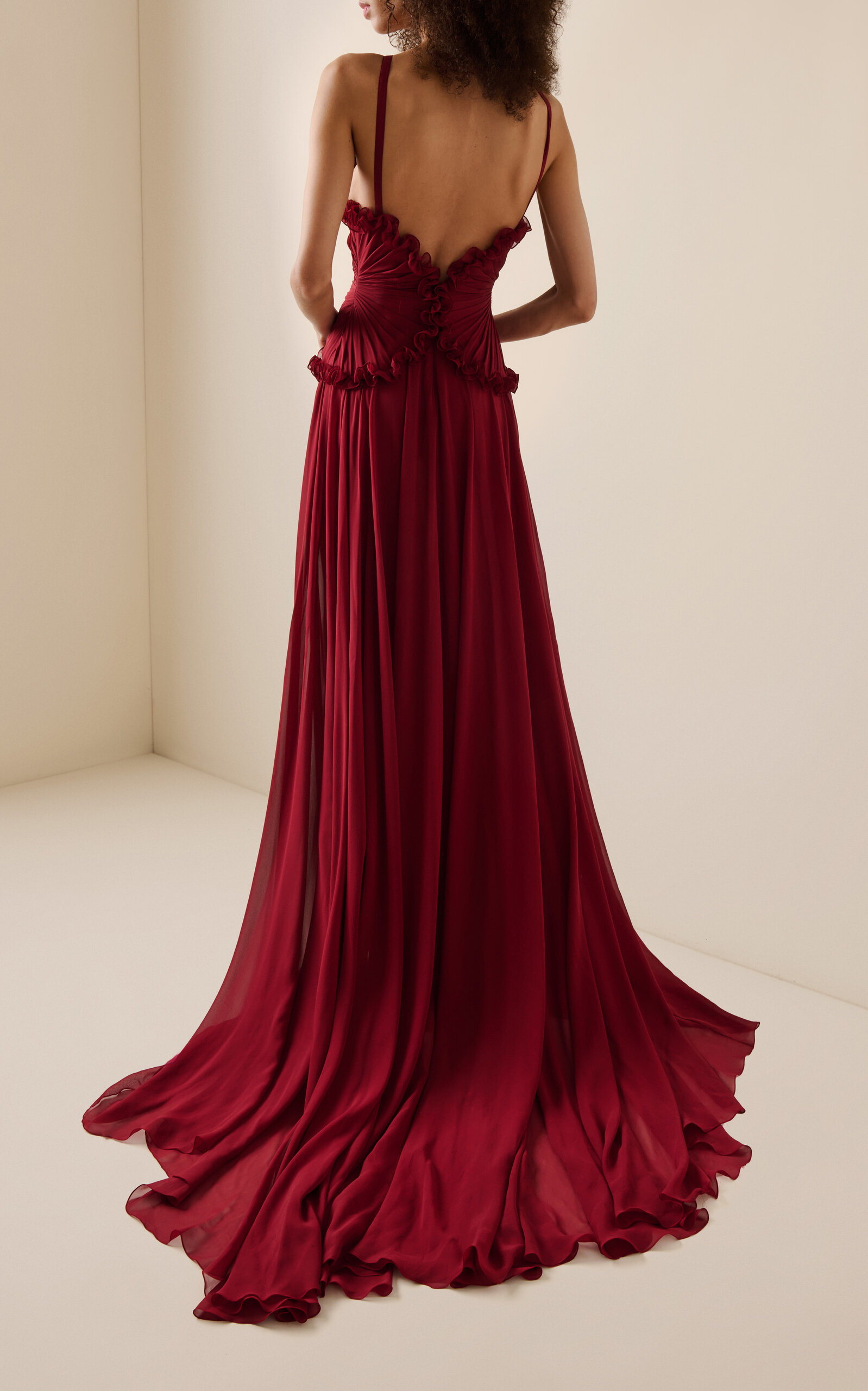 Ruffled Silk Georgette Maxi Dress red - 4