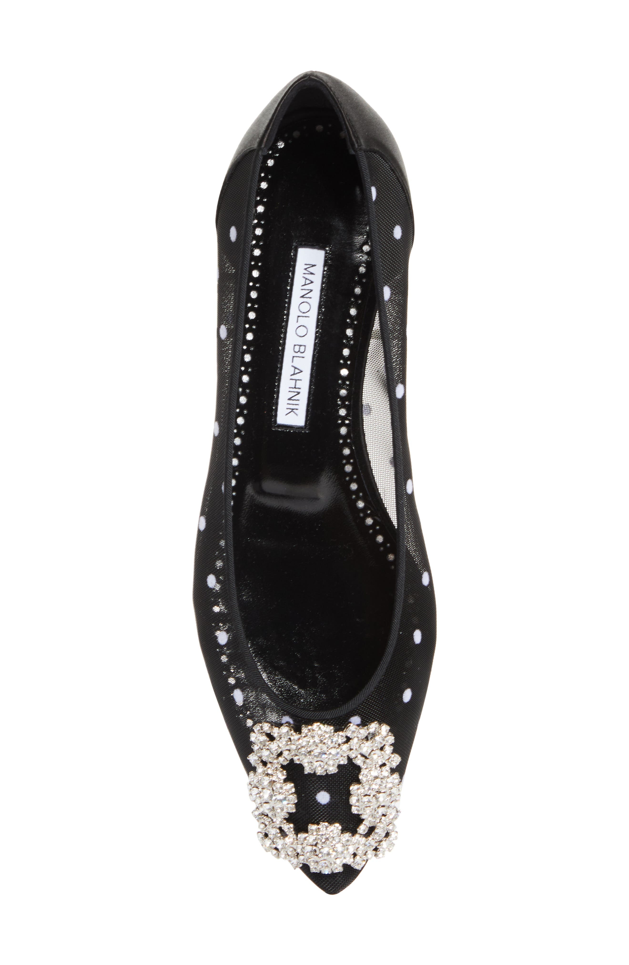 Manolo Blahnik Hangisi Crystal Buckle Flat in Black/White at Nordstrom - 5