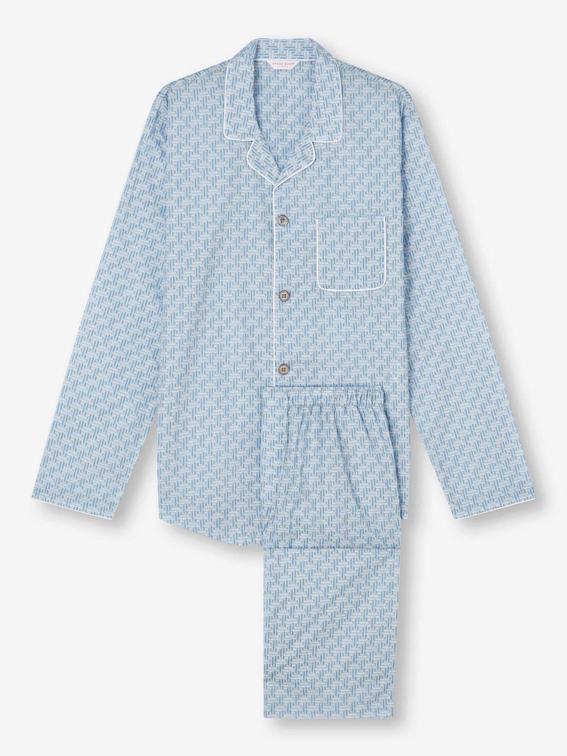 Men's Modern Fit Pyjamas Ledbury 72 Cotton Batiste Blue - 1