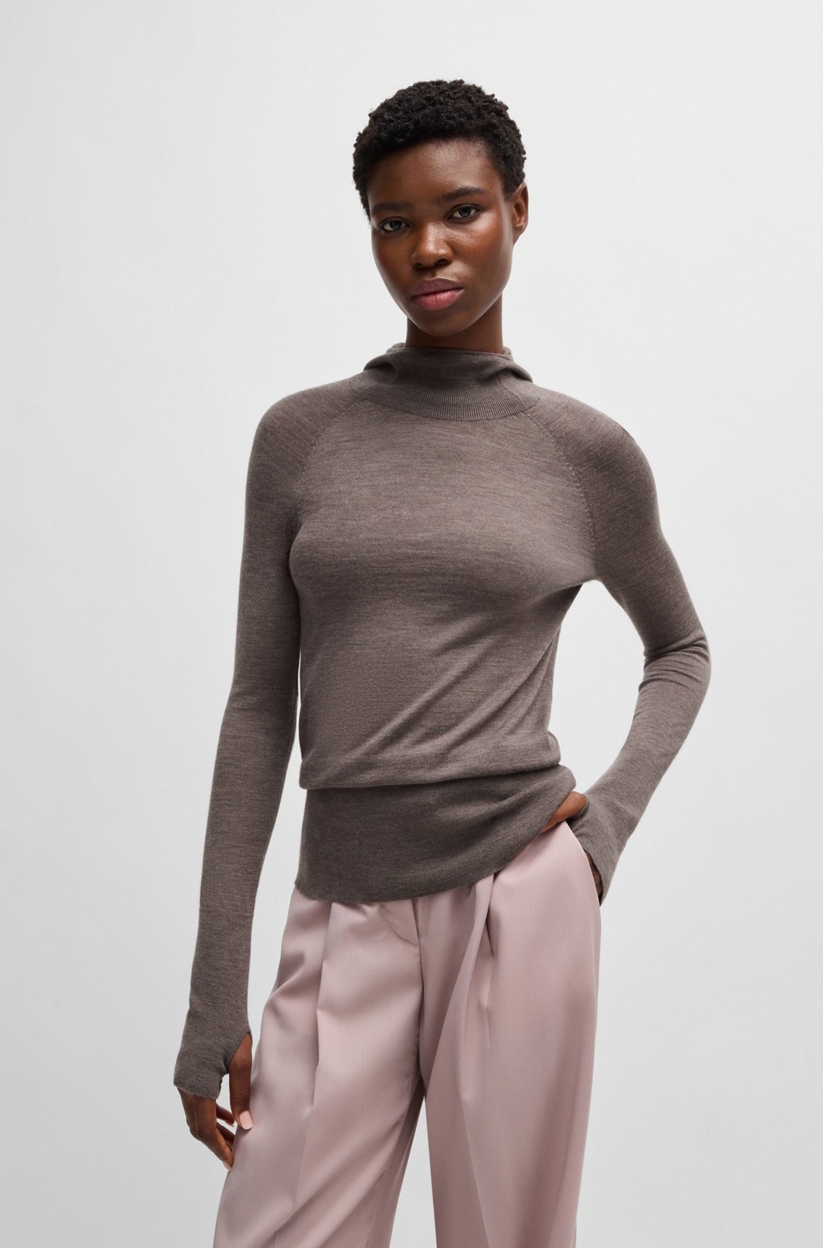NAOMI X BOSS KNITTED HOODIE IN LIGHTWEIGHT MERINO WOOL - 2