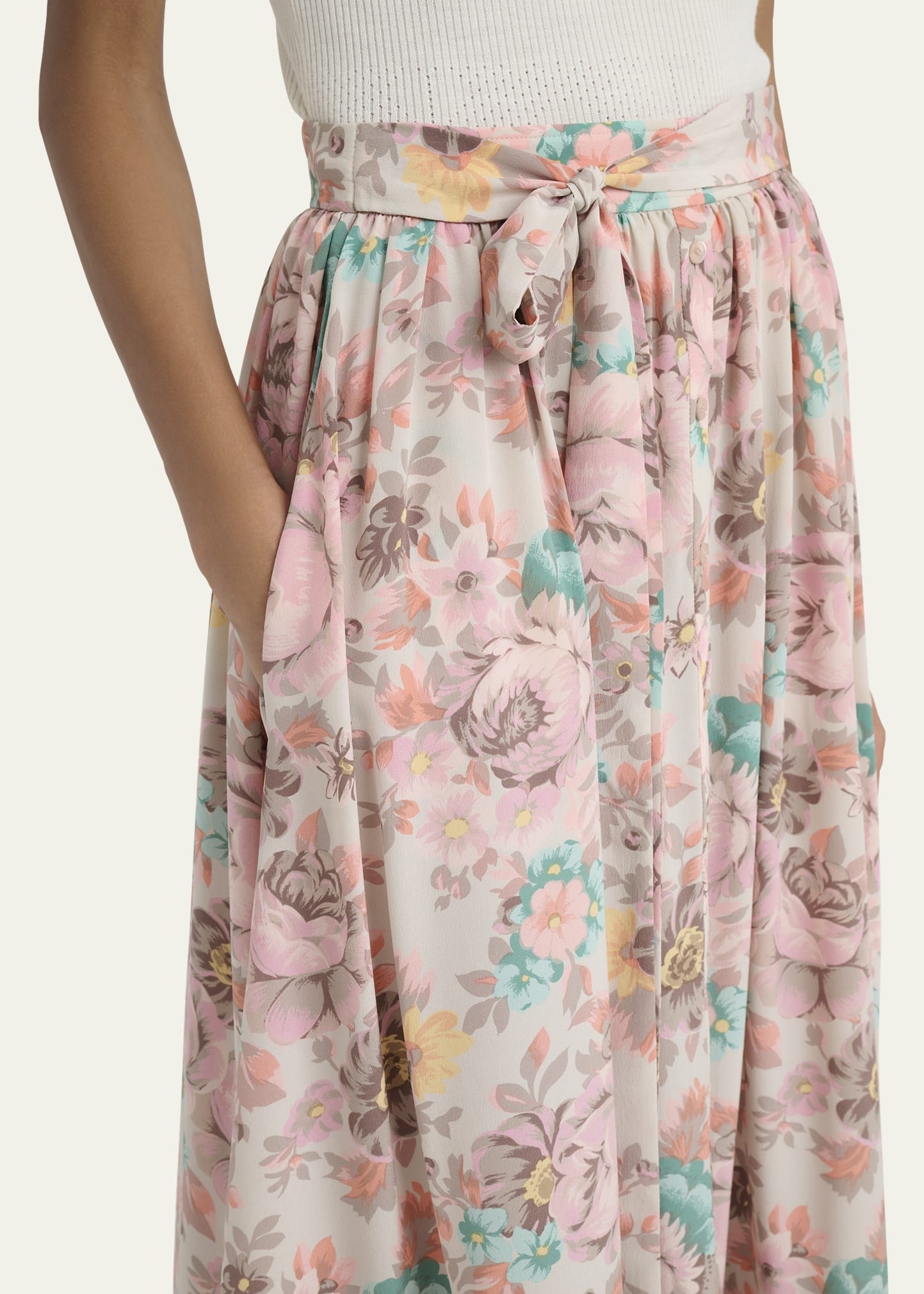Belted Floral-Print Silk Maxi Skirt - 5