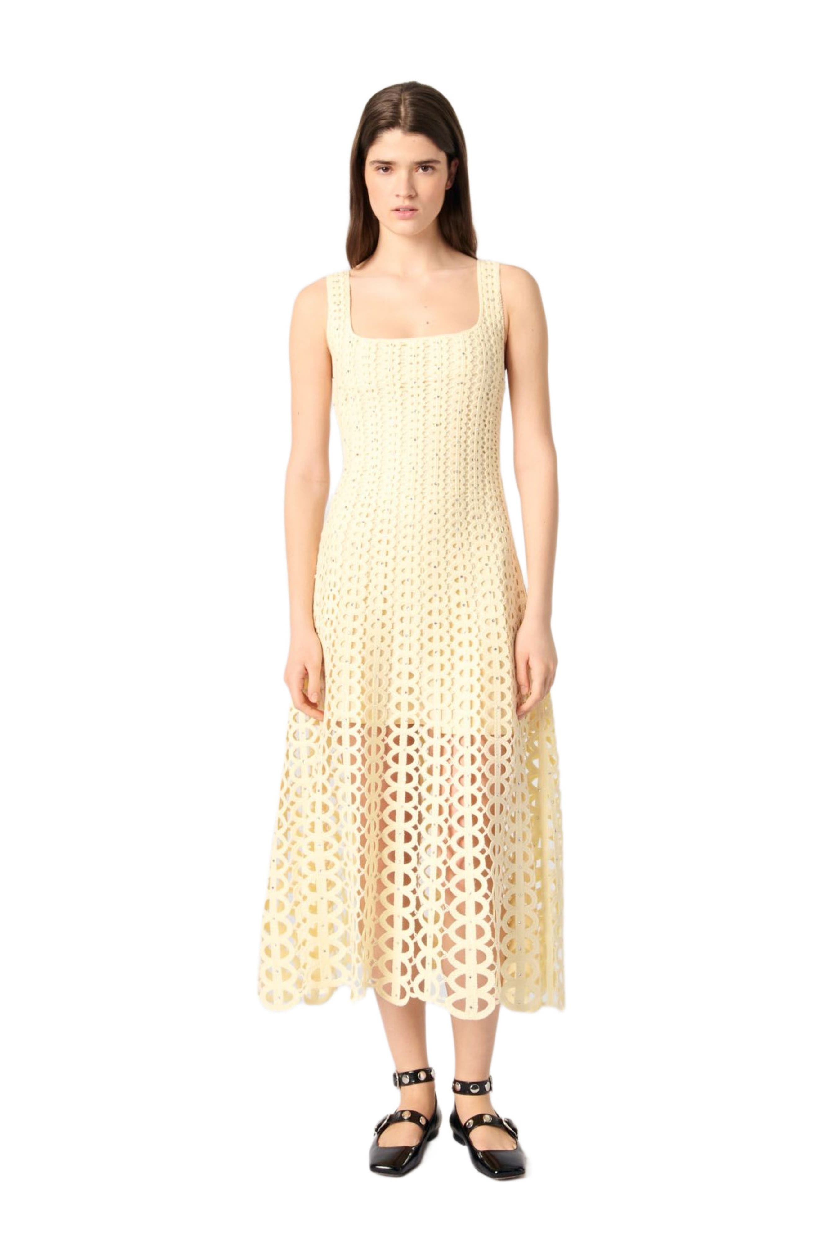 maje Rhinestone crochet midi dress in Yellow at Nordstrom - 1