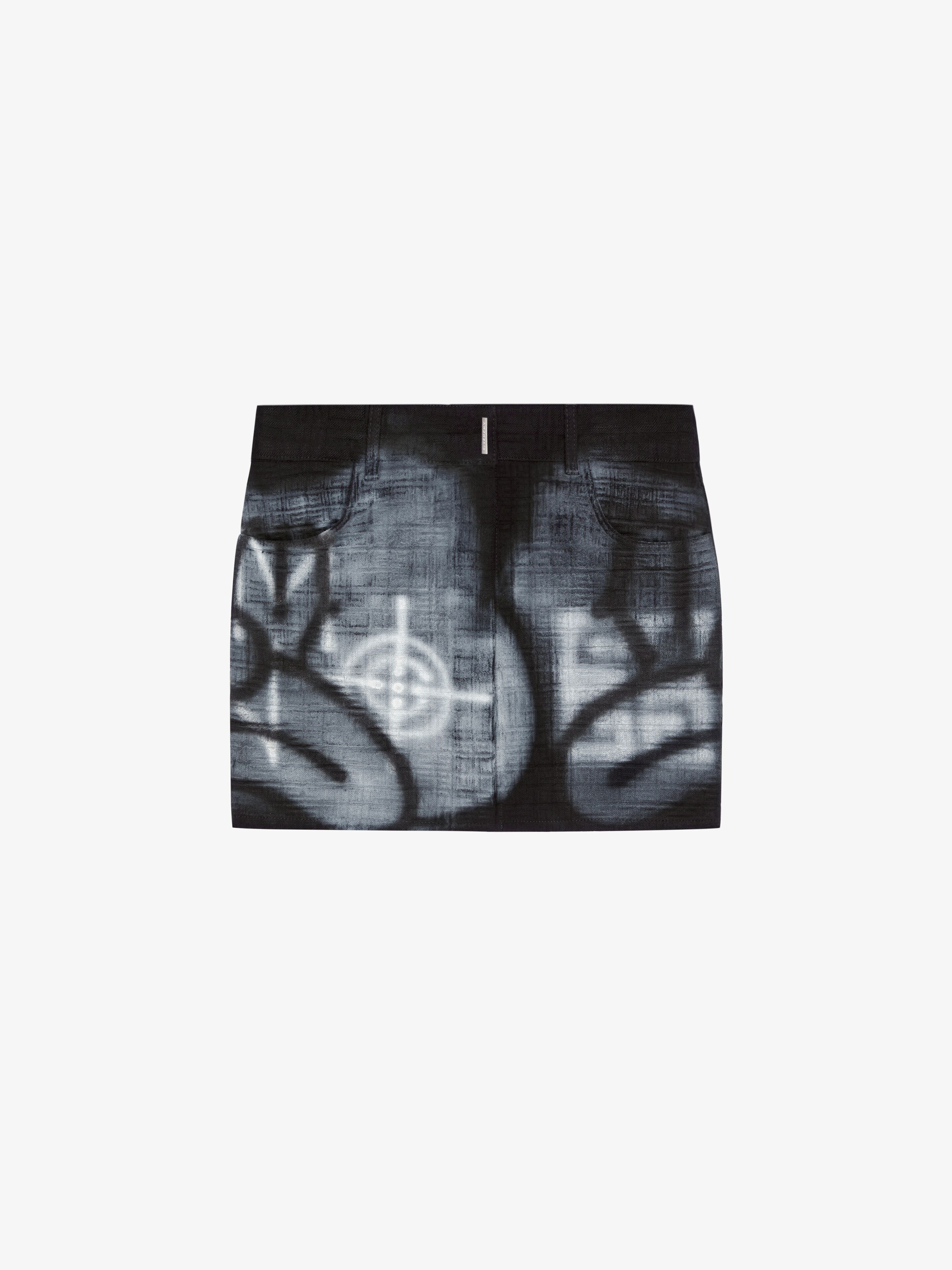 4G MINI SKIRT IN DENIM WITH TAG EFFECT PRINTS - 1