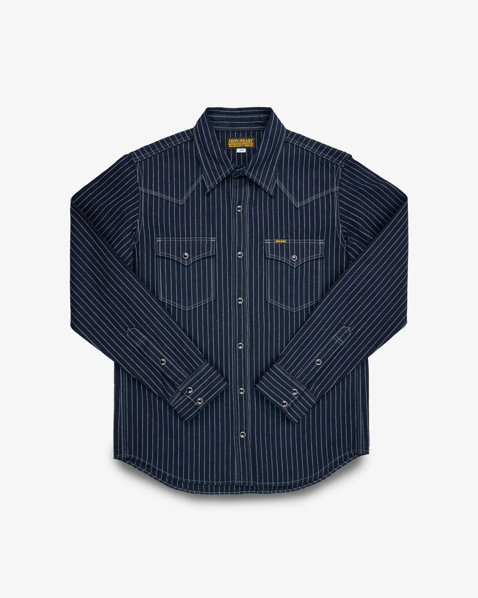 IHSH-424-IND 8.5OZ HERRINGBONE STRIPE WESTERN SHIRT - INDIGO - 1