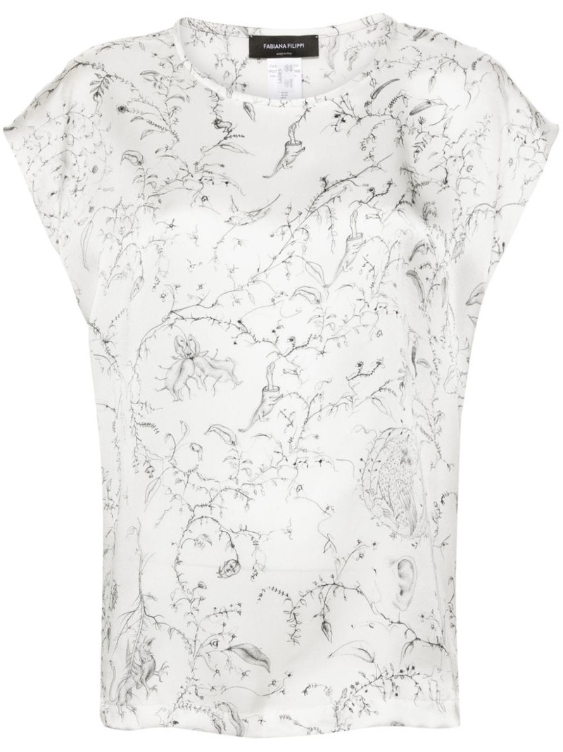 Fabula-print silk satin blouse 1