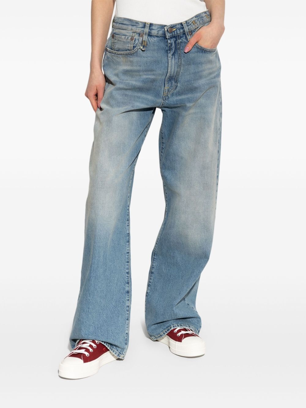 wide-leg distressed jeans - 3
