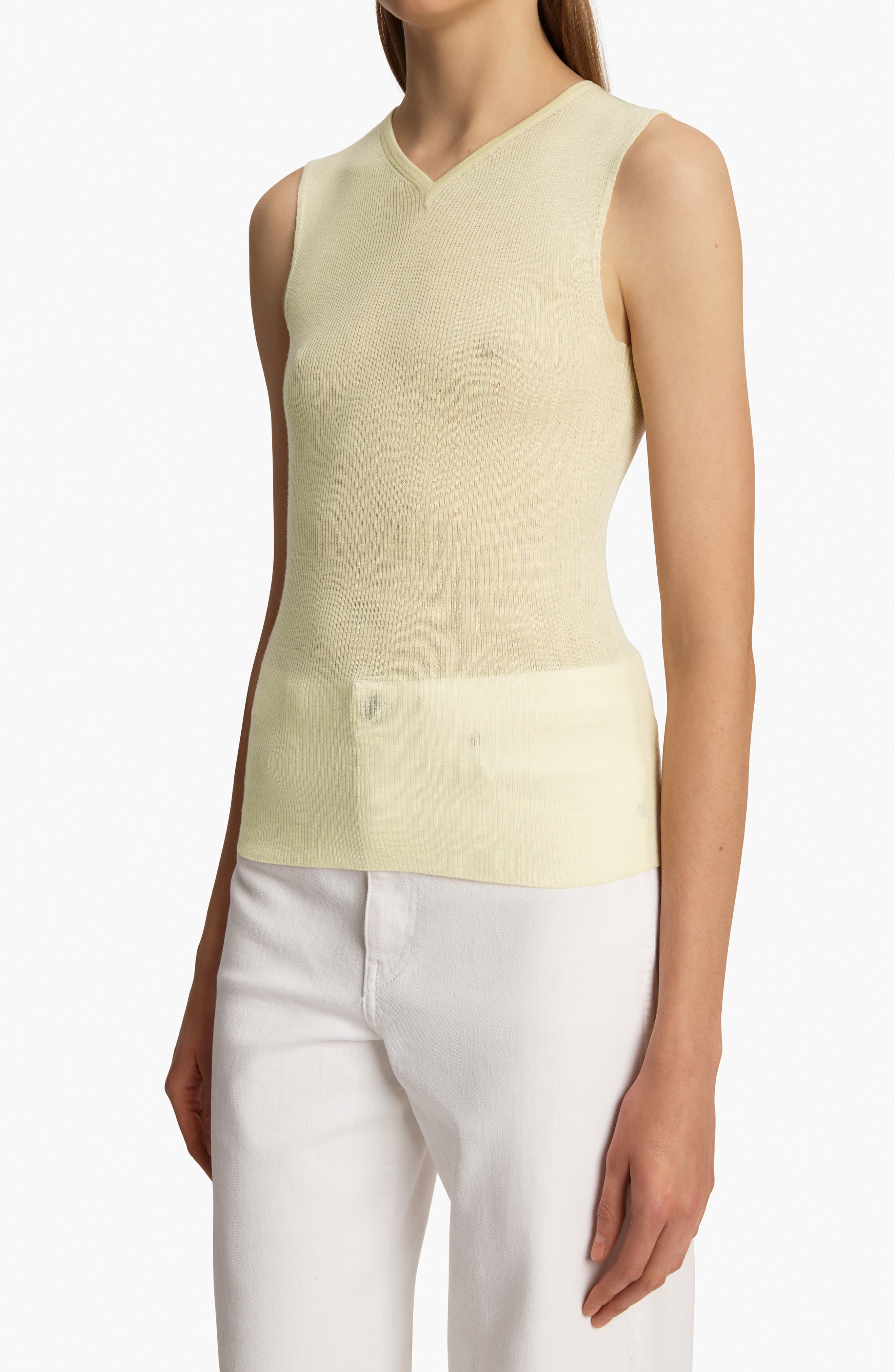 Khaite Renato Rib Merino Wool Blend Sleeveless Sweater in Pollen at Nordstrom - 3