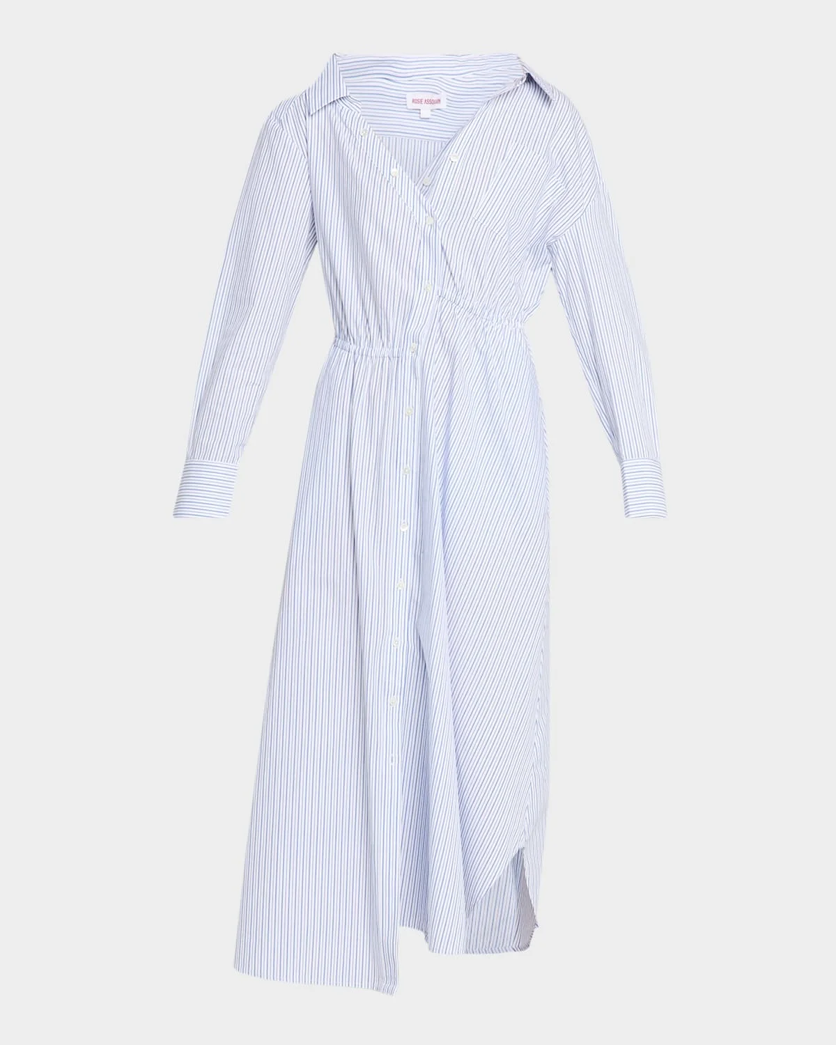 Falling Off The Shoulder Striped Poplin Midi Shirtdress - 1