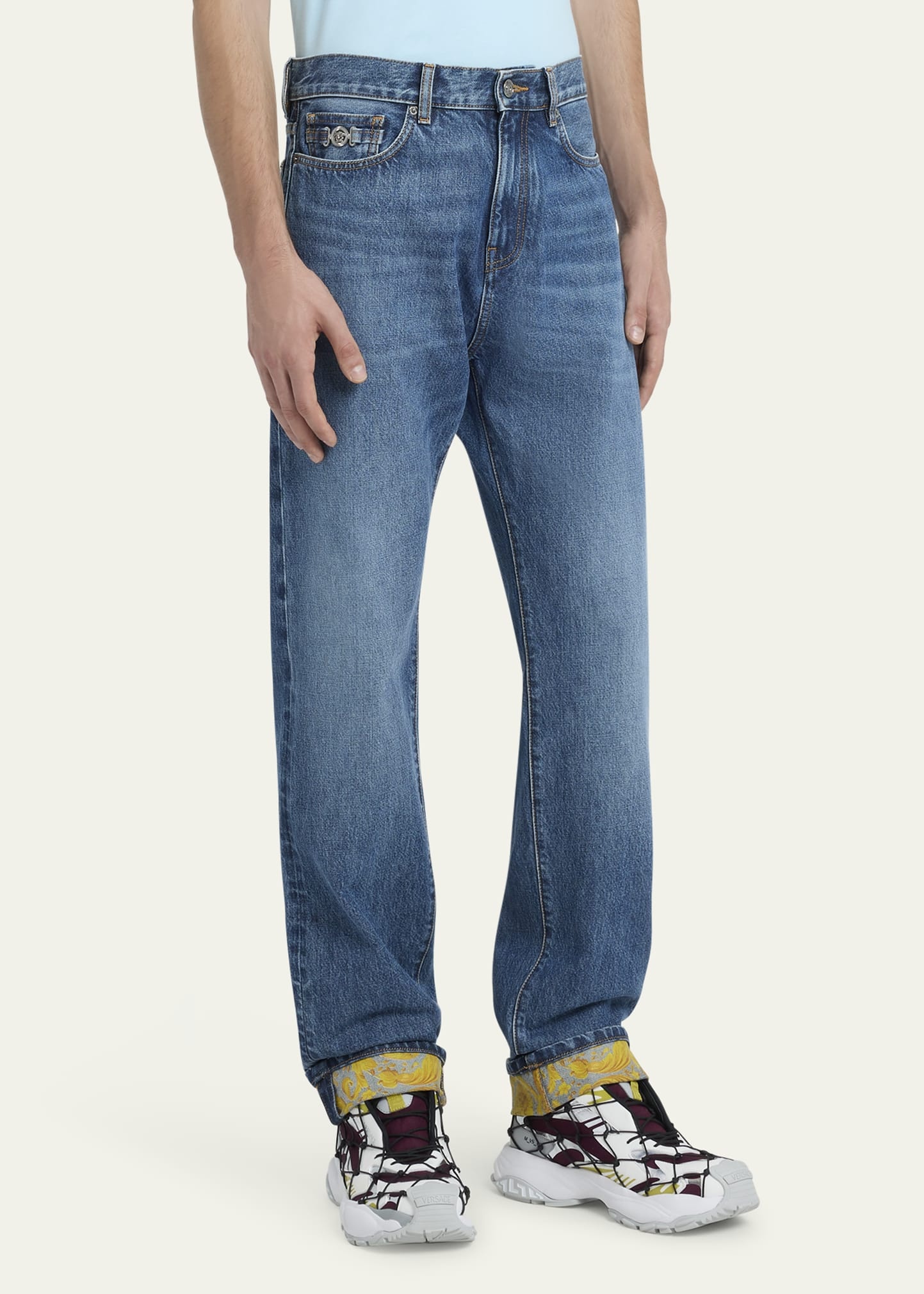 Men's Stonewashed Barocco-Cuff Jeans - 4