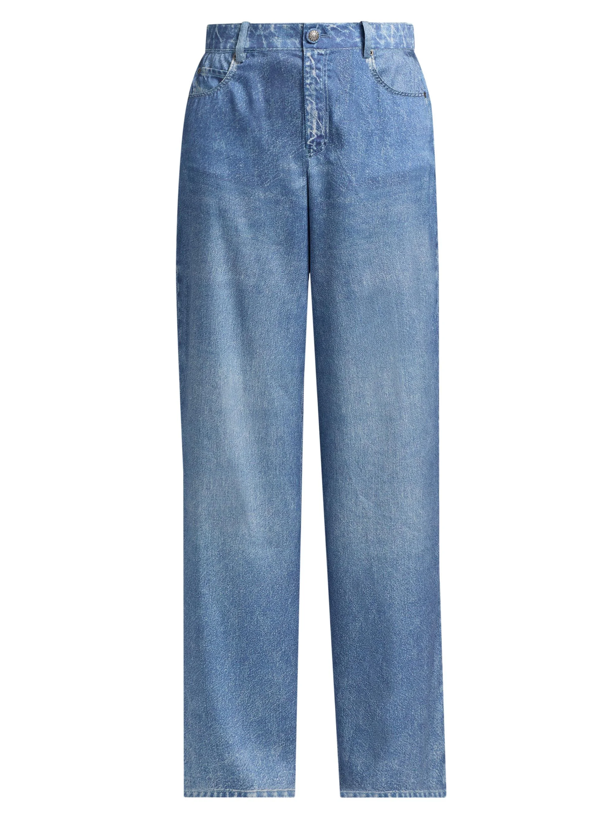 Women's Sage Denim Print Satin Pants - Light Indigo - 1