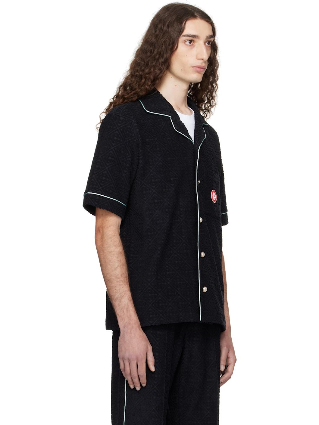 Black Monogram Jacquard Towelling Short Sleeve Shirt - 2