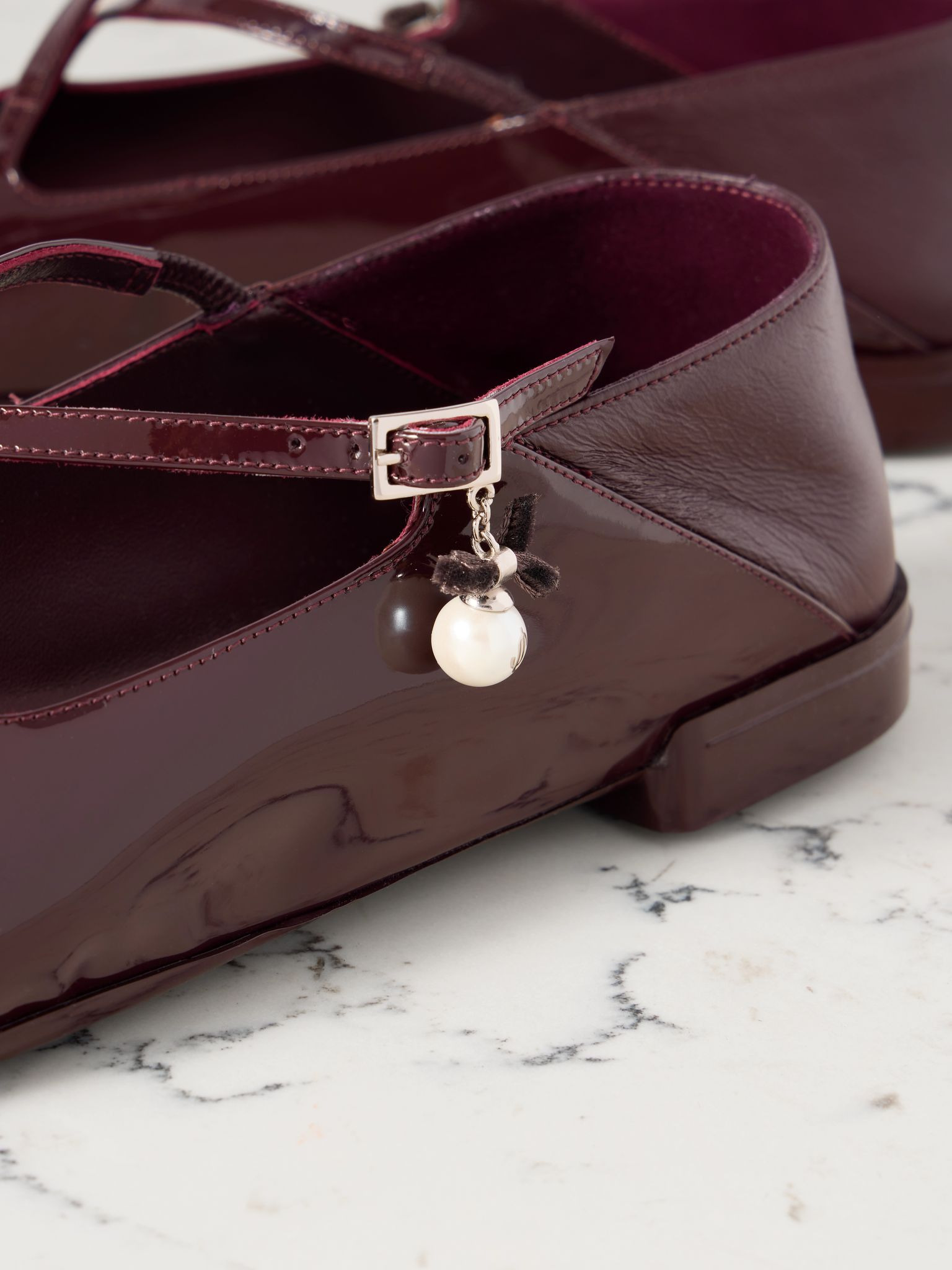 Eleri collapsible-heel embellished patent-leather ballet flats Burgundy - 4