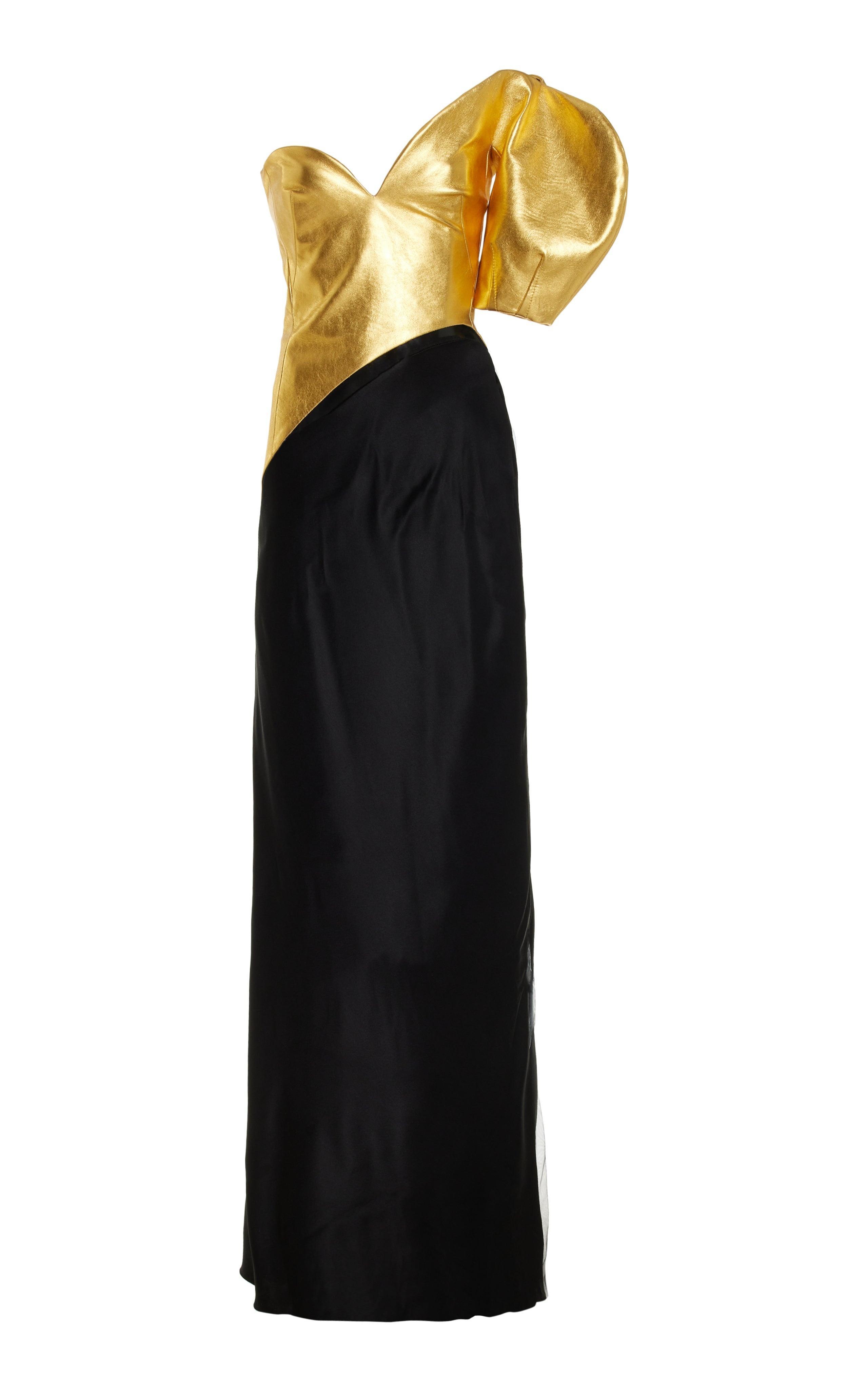 Giulia Dress in Gold Metallic Nappa Leather & Silk Velvet - 1