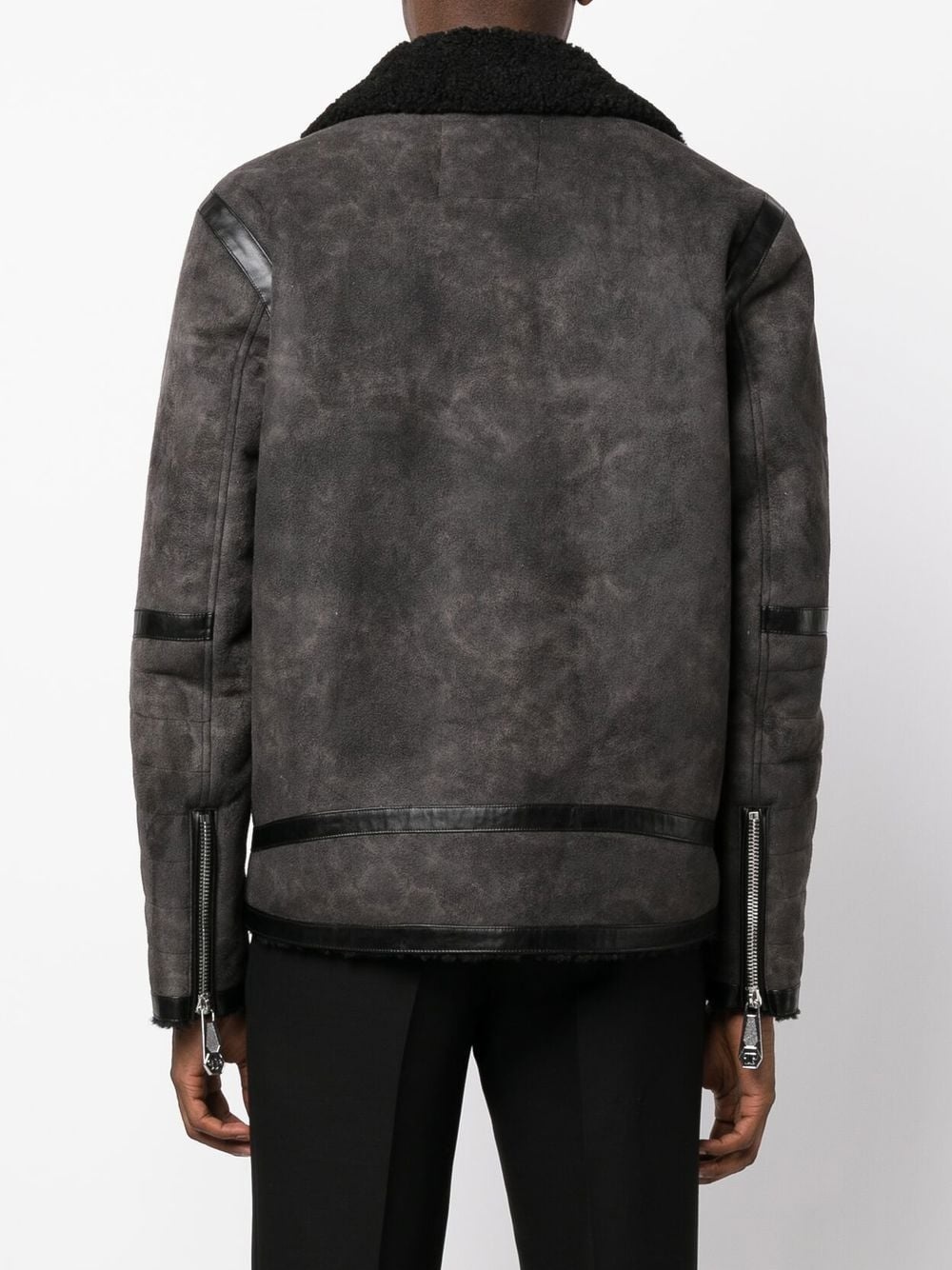 Faux-Shearling suede biker jacket - 8