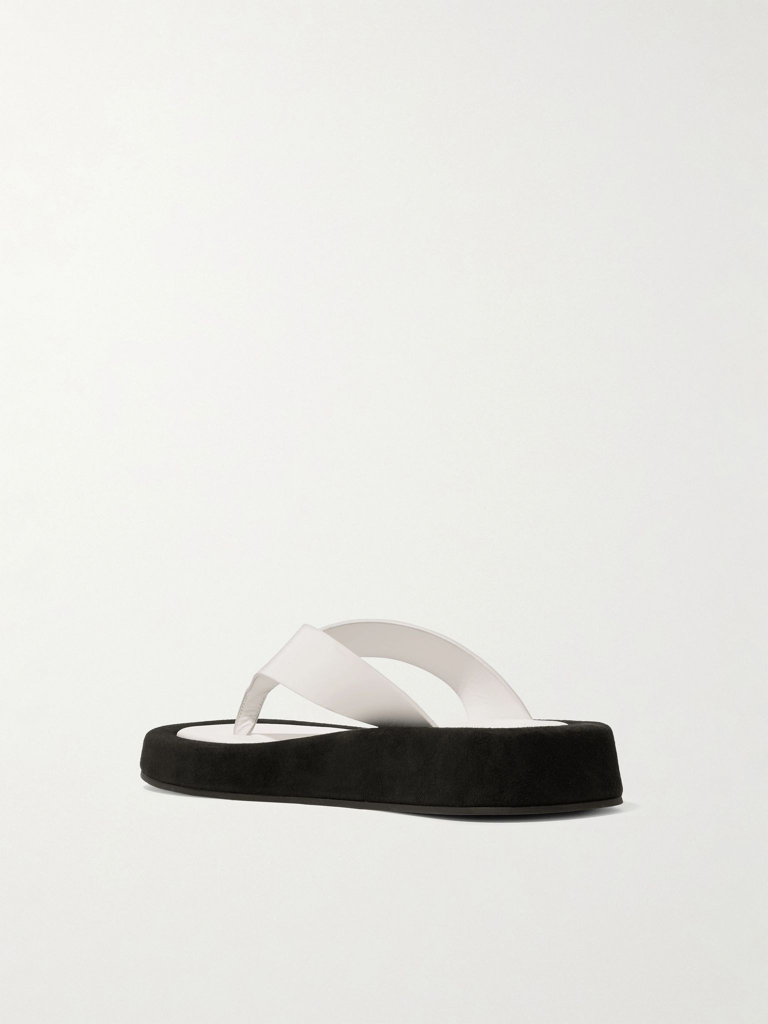Ginza two-tone leather and suede platform flip flops White - 3
