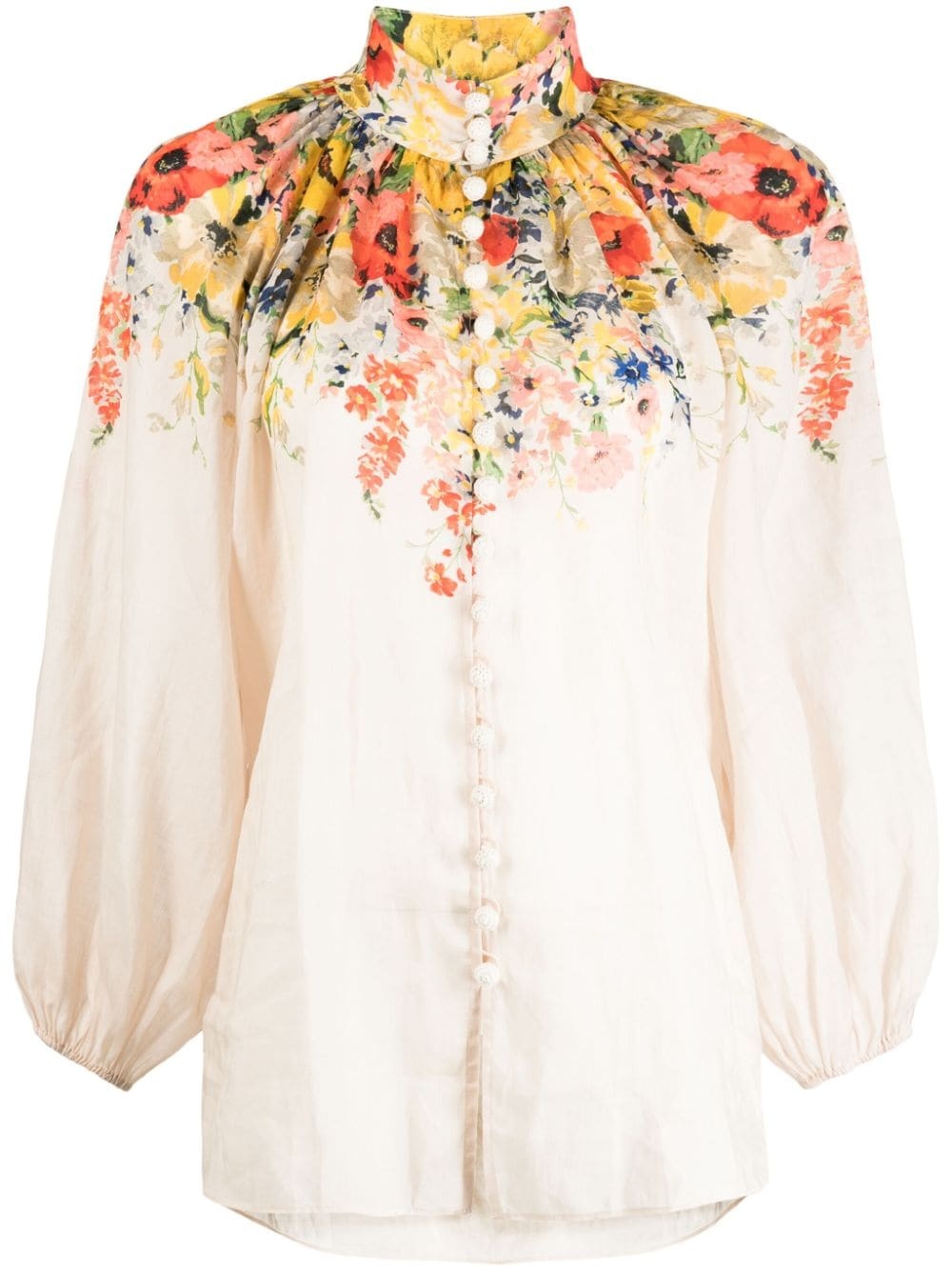 Alight floral-print linen blouse - 1