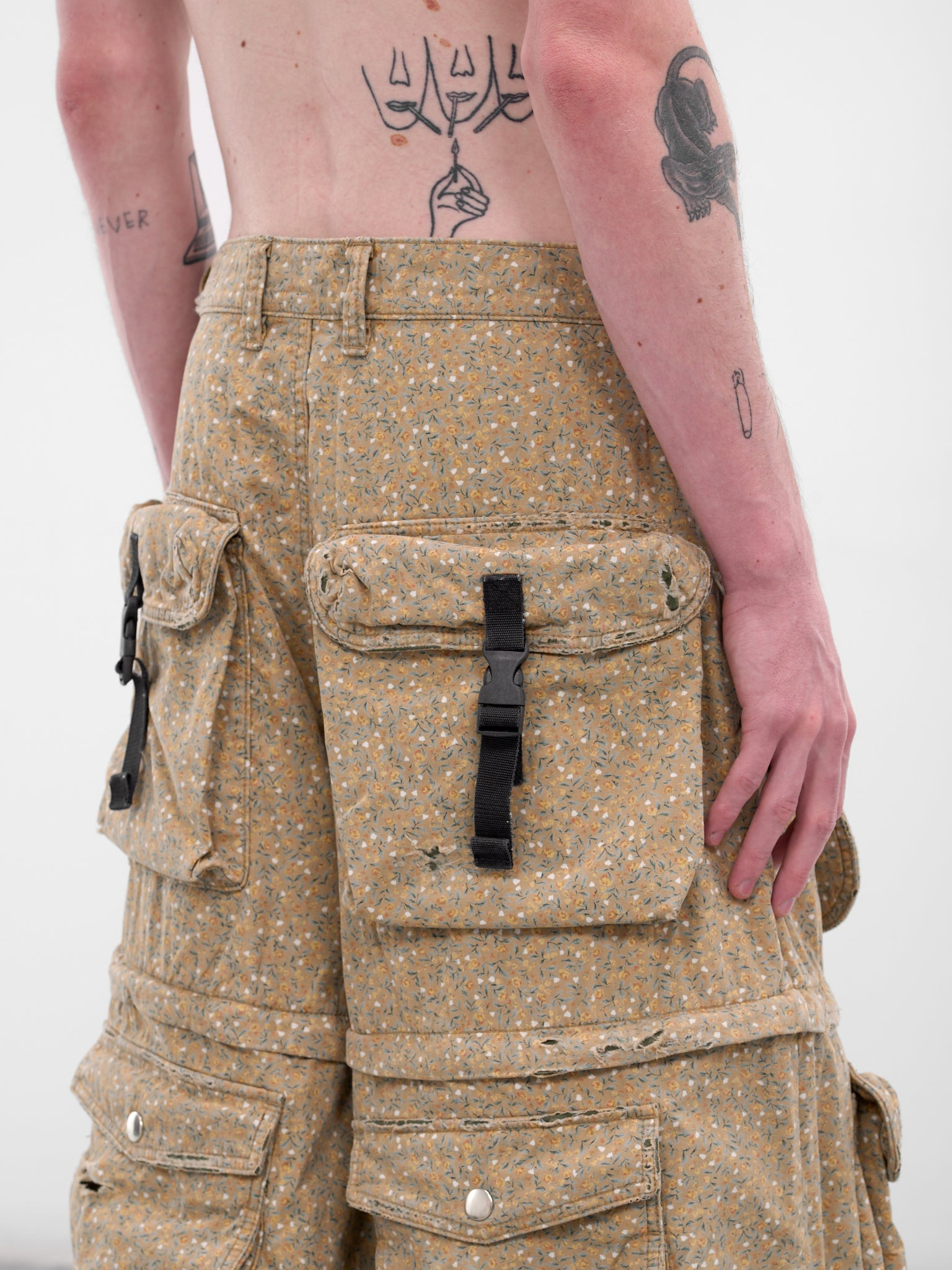 Khaki Flower Distressed Cargo Pants - 5