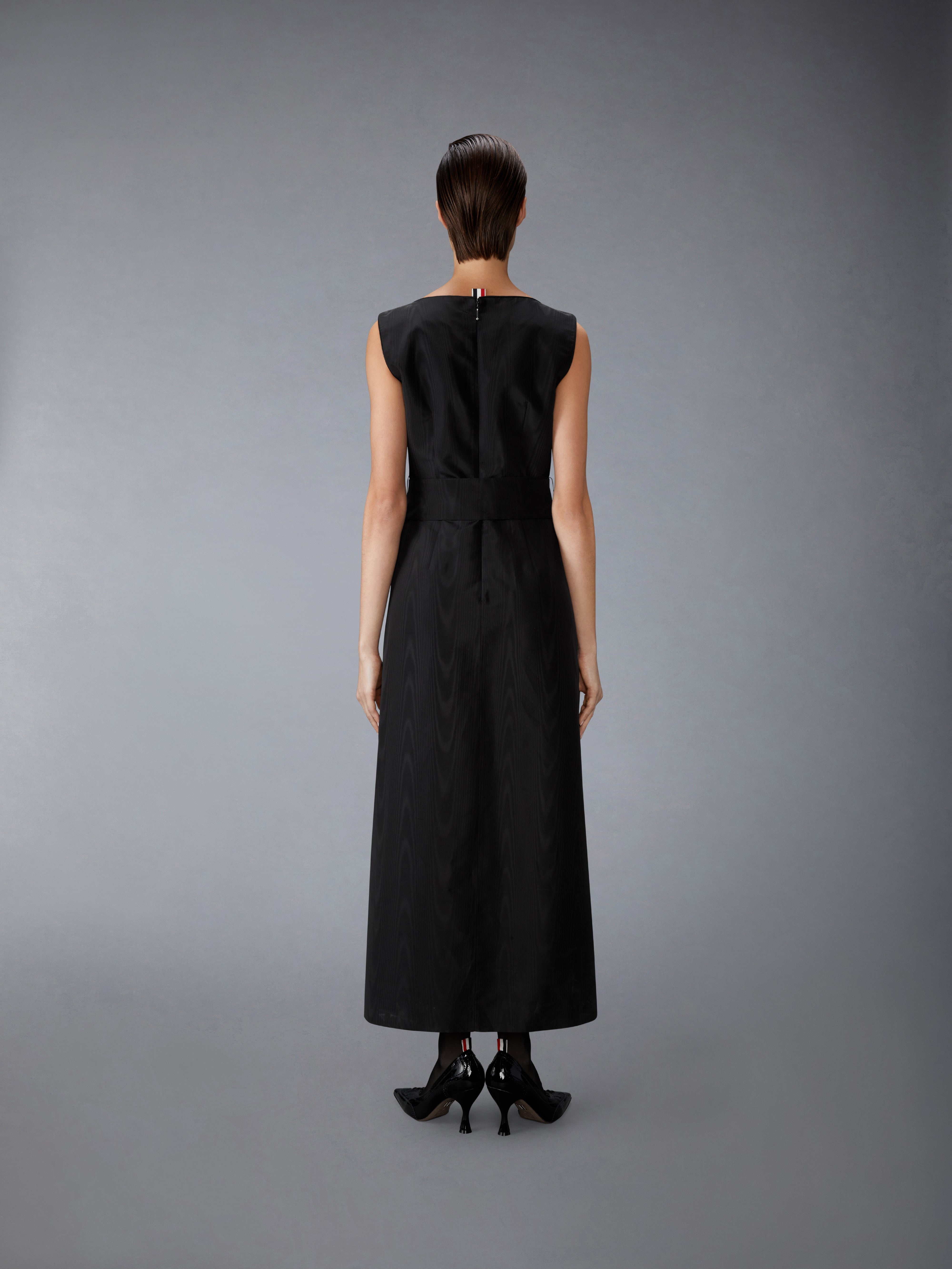 SILK MOIRE BOAT NECK COLUMN DRESS - 4
