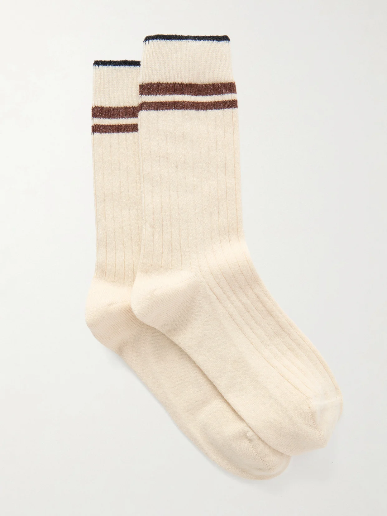 Striped Ribbed Cashmere Socks - 1