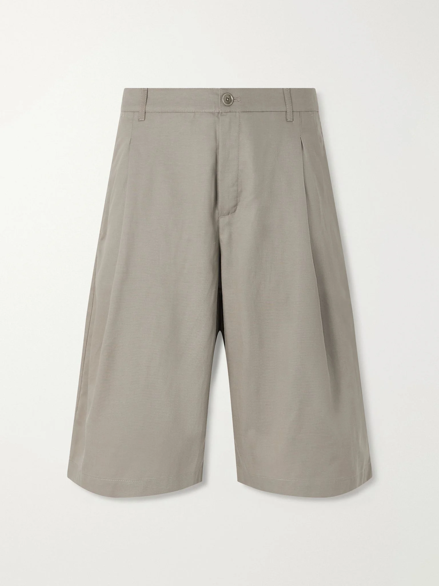 Juno Straight-Leg Pleated Lyocell, Cotton and Linen-Blend Shorts Sage green - 1