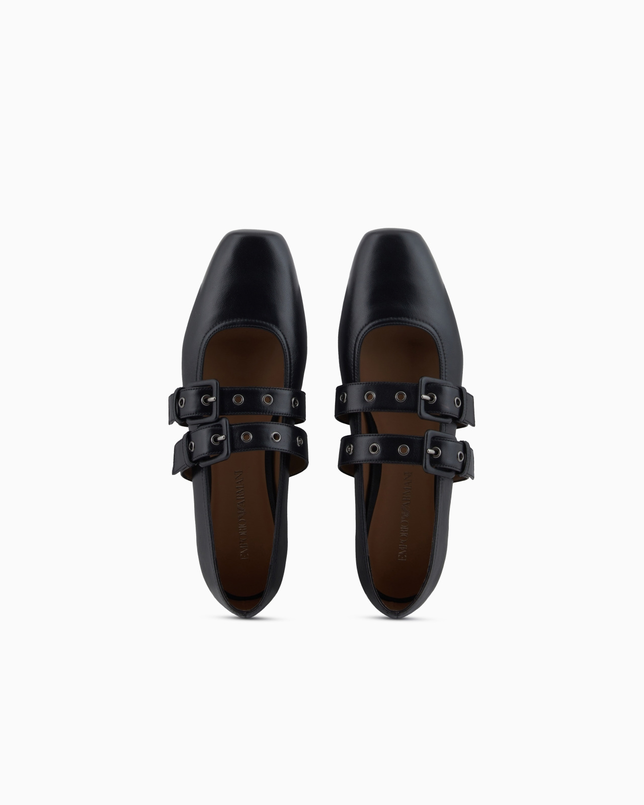 NAPPA-LEATHER SQUARE-TOED BALLERINAS WITH DOUBLE STRAP - 3