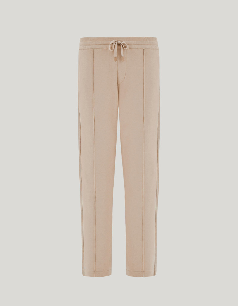 BEIGE COTTON BLEND JOGGERS WITH SIDE BAND 1
