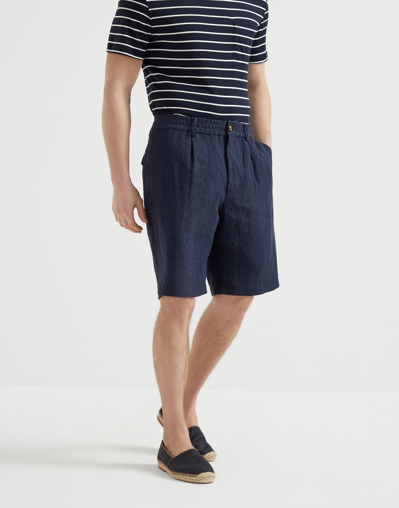 Lightweight délavé linen Bermuda shorts with elasticated waistband 1