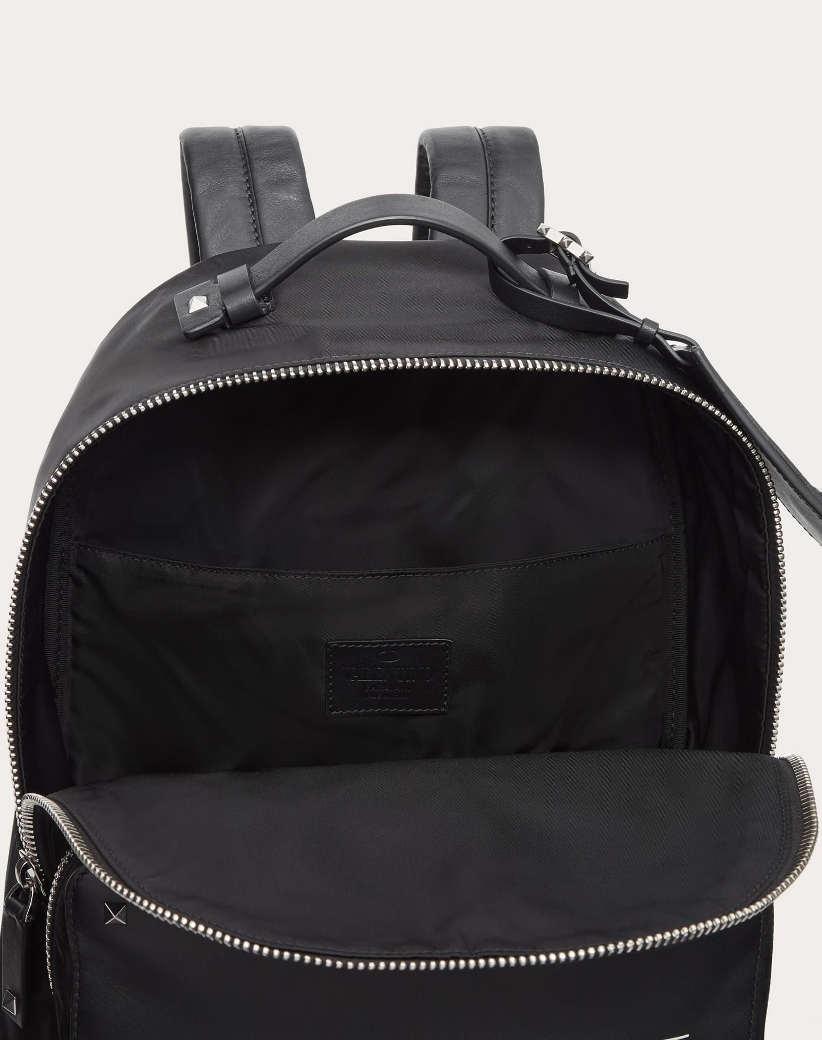 NYLON VLTN BACKPACK WITH LEATHER FRONT POCKET - 4