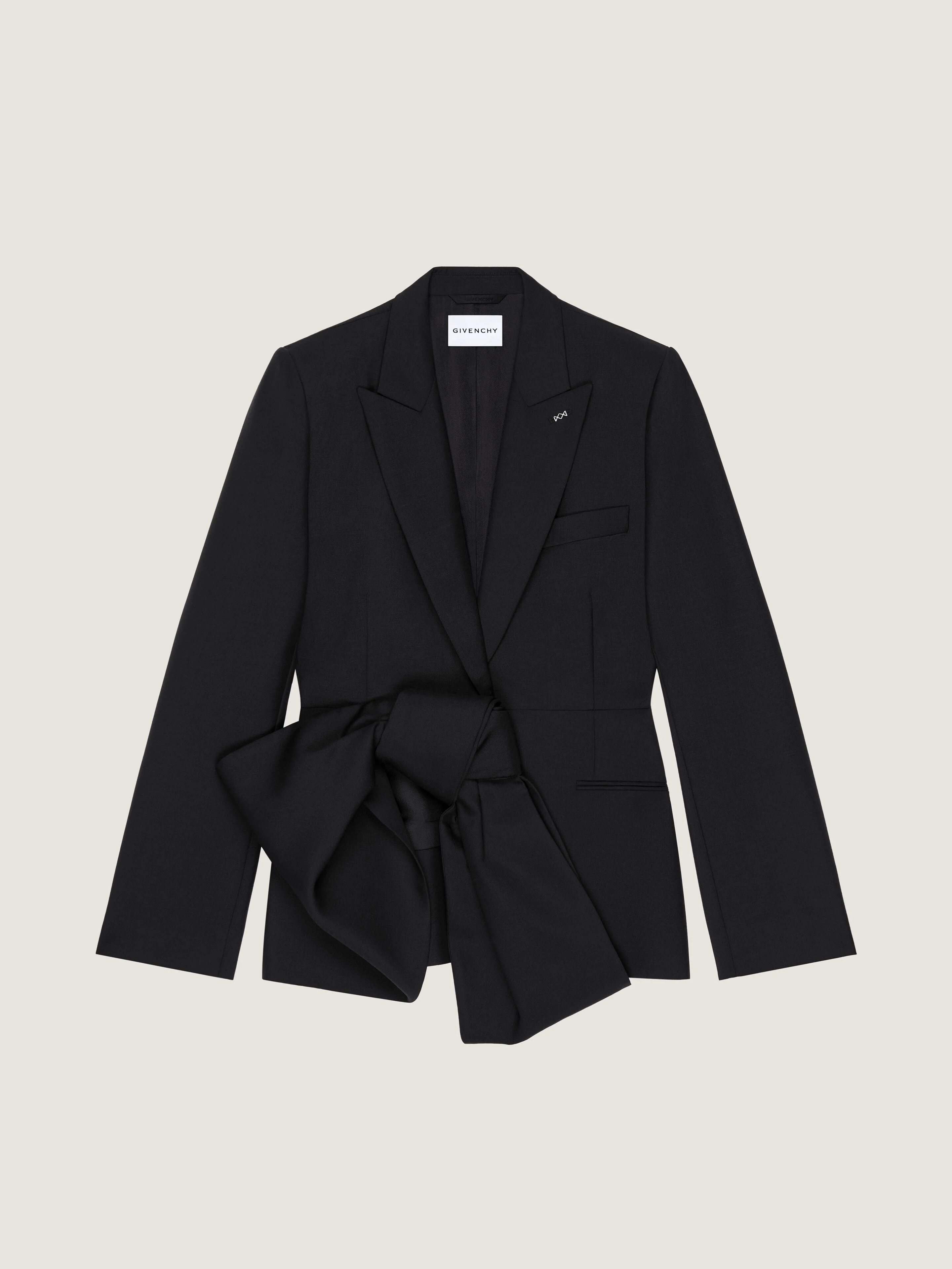 SINGLE-BREASTED JACKET IN WOOL AND MOHAIR WITH BOW - 1