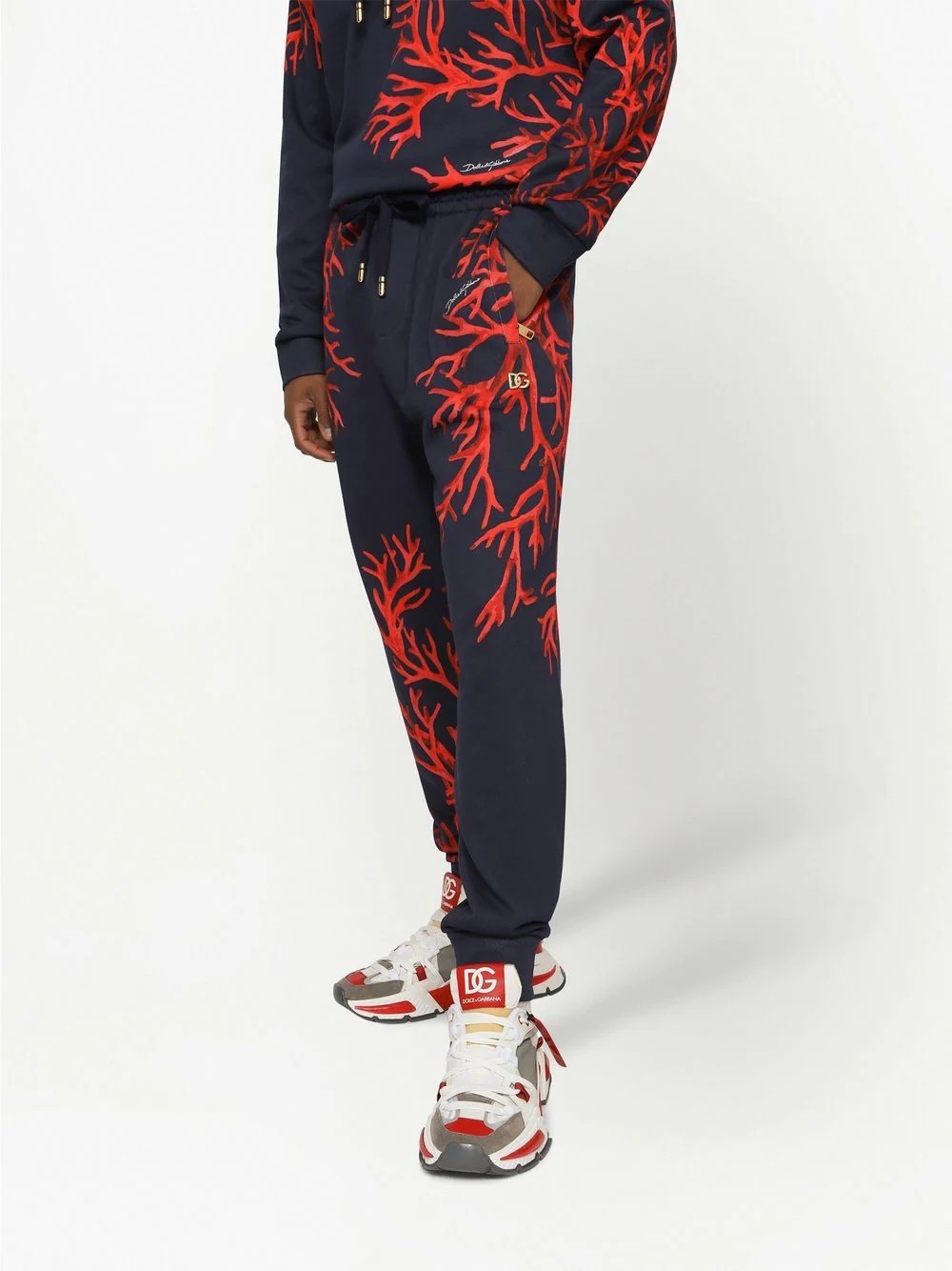 coral-print cotton track pants - 3