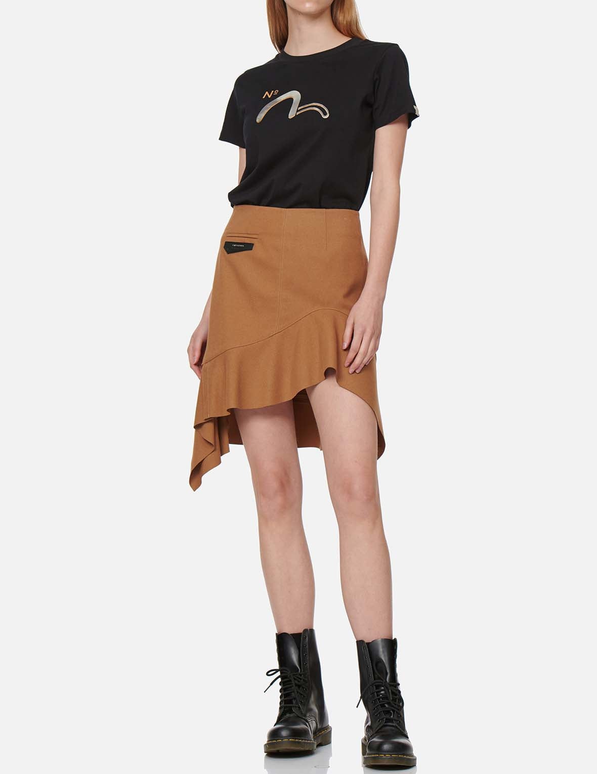 Leather Pocket Flap Asymmetric Skirt - 5