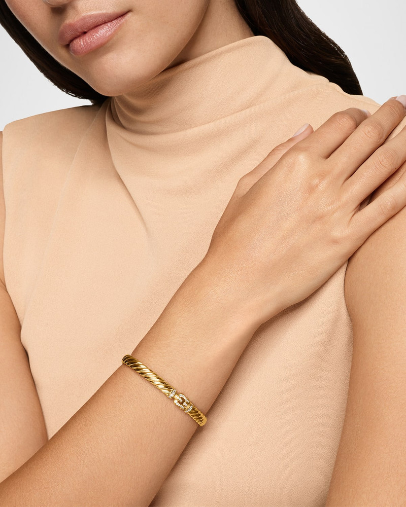 DAVID YURMAN Sculpted Cable Buckle Bracelet with Diamonds in 18K Gold, 6mm outlook