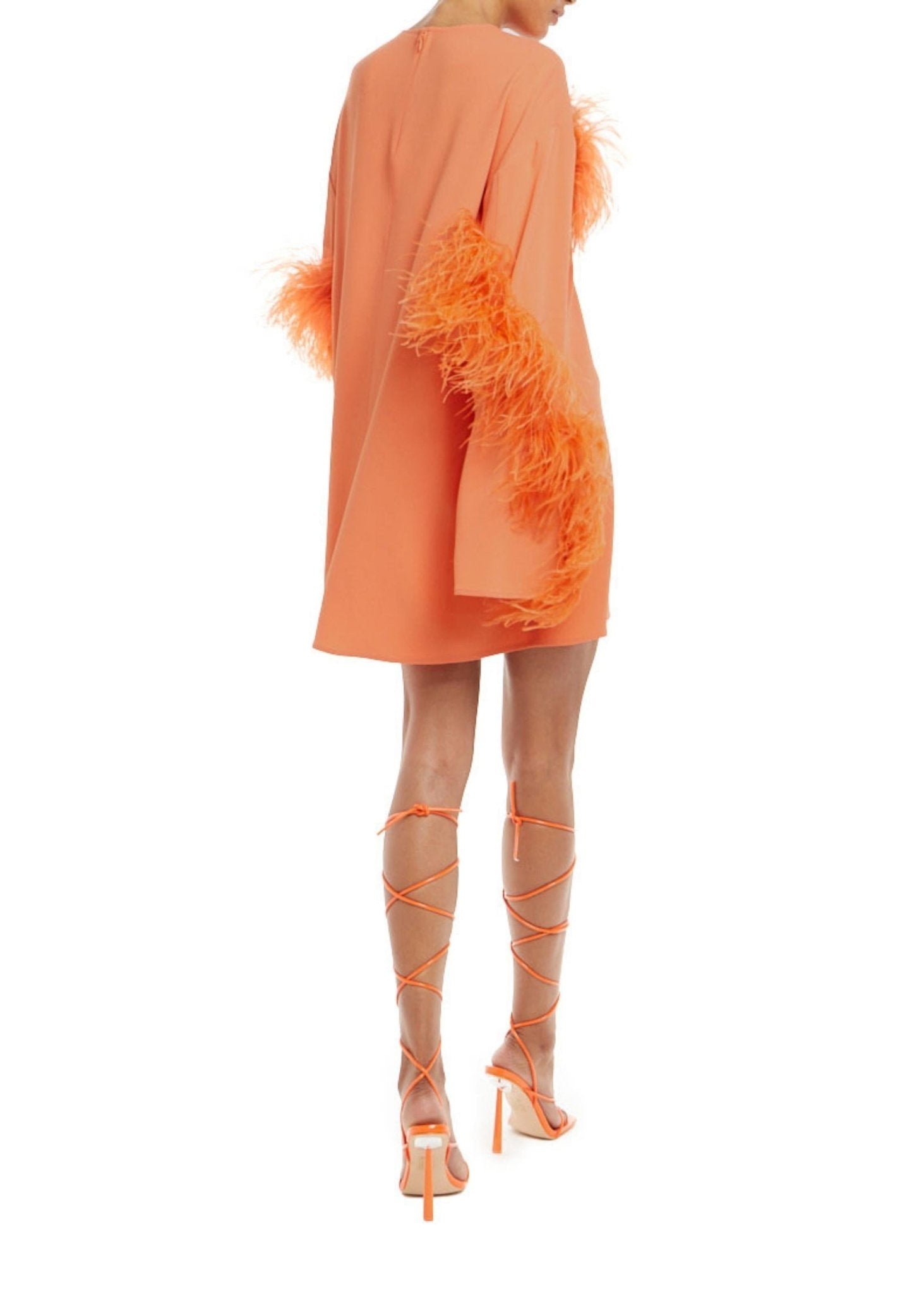 Crepe Shift Dress With Feathers - 3