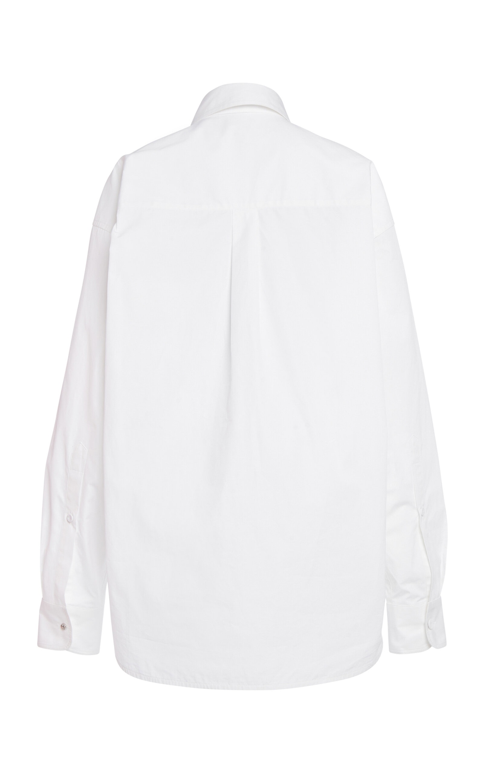 Lace Insert Cotton Poplin Button-Down Shirt white - 3