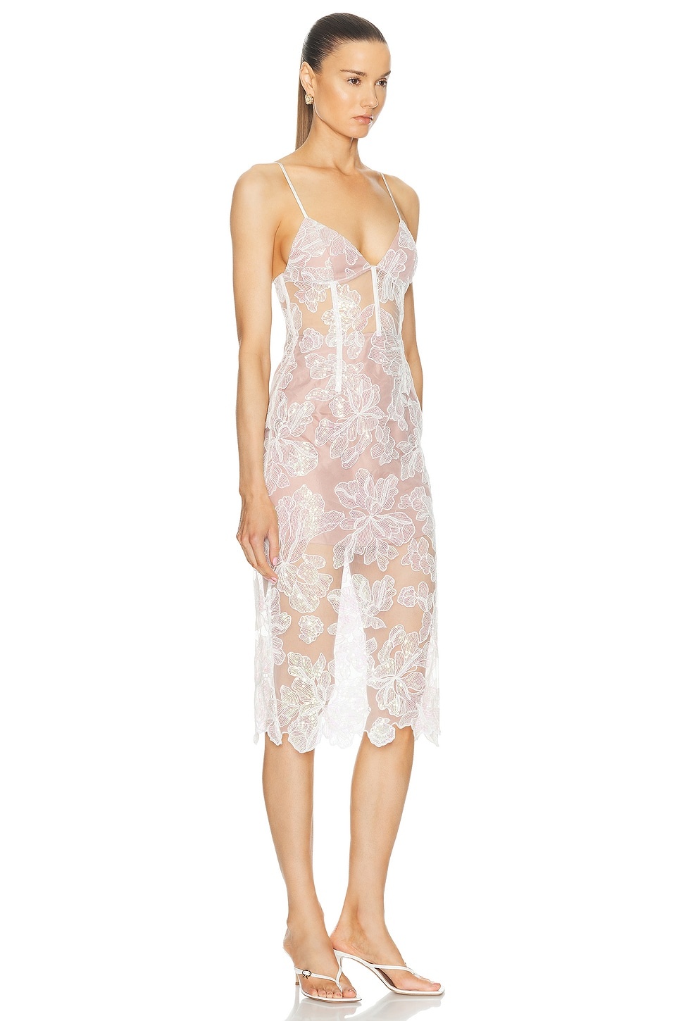 Sequin Floral Embroidered Midi Dress - 2