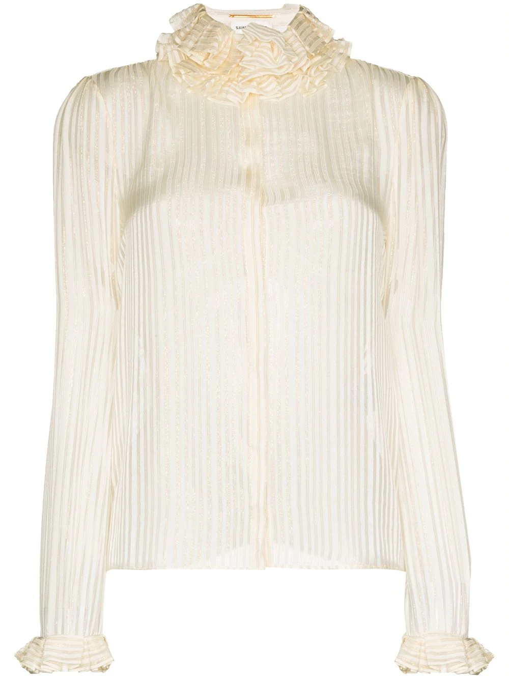 ruffle-collar striped blouse - 1