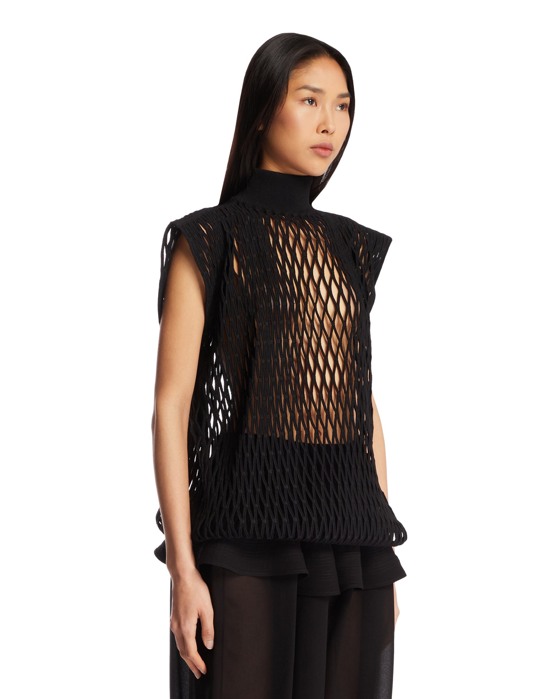 Black Macrame Knit Oversized Top - 4