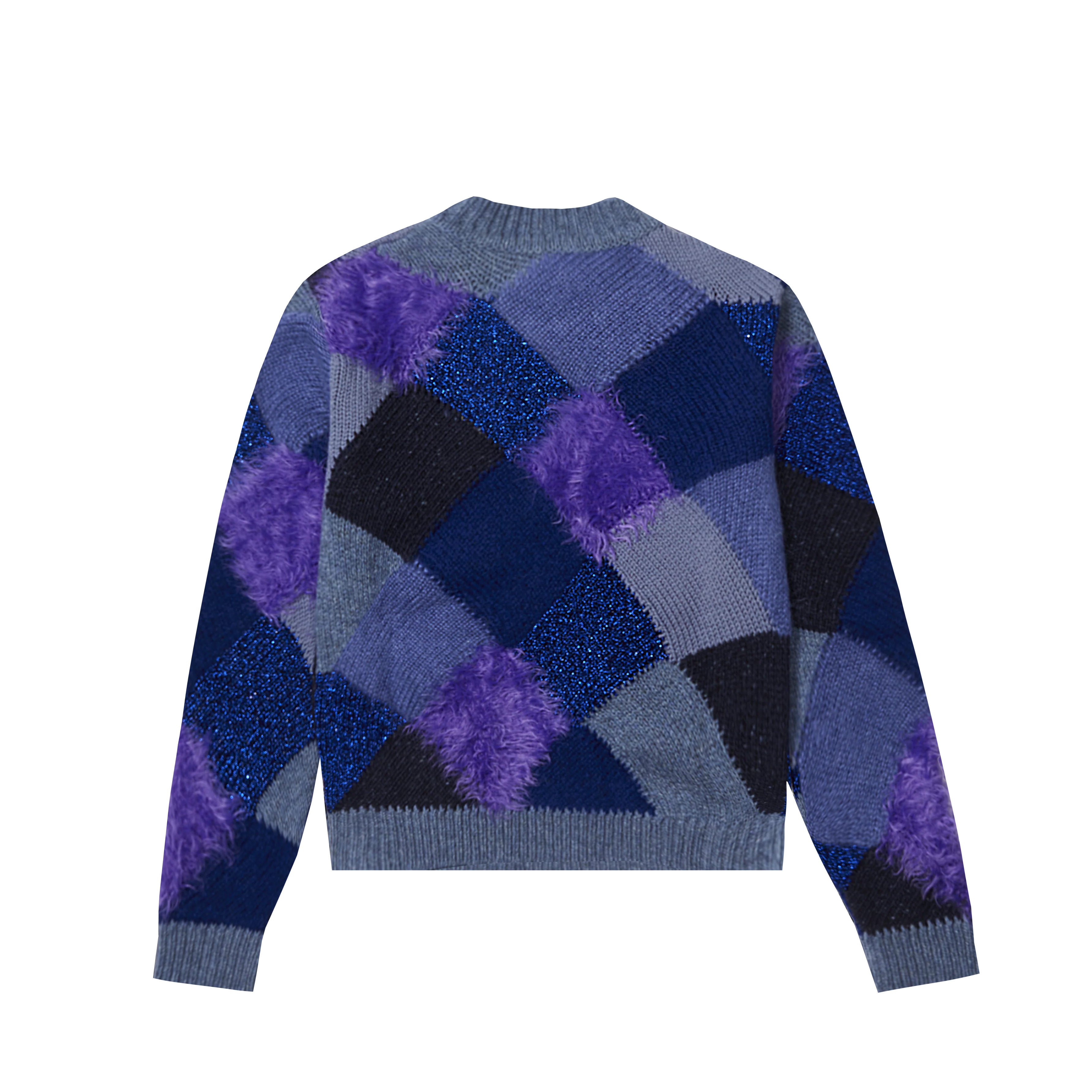 Marni Crew Neck Sweater Rhombus Intarsia Pattern Fuzzy Ocean Blue - 2
