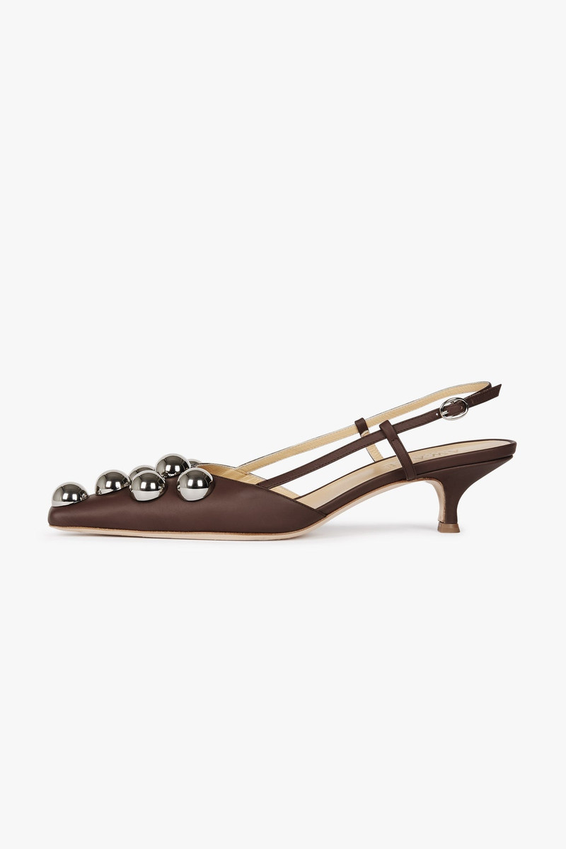 RITA BIG KITTEN HEEL WITH SILVER EMBELLISHMENTS BROWN 1