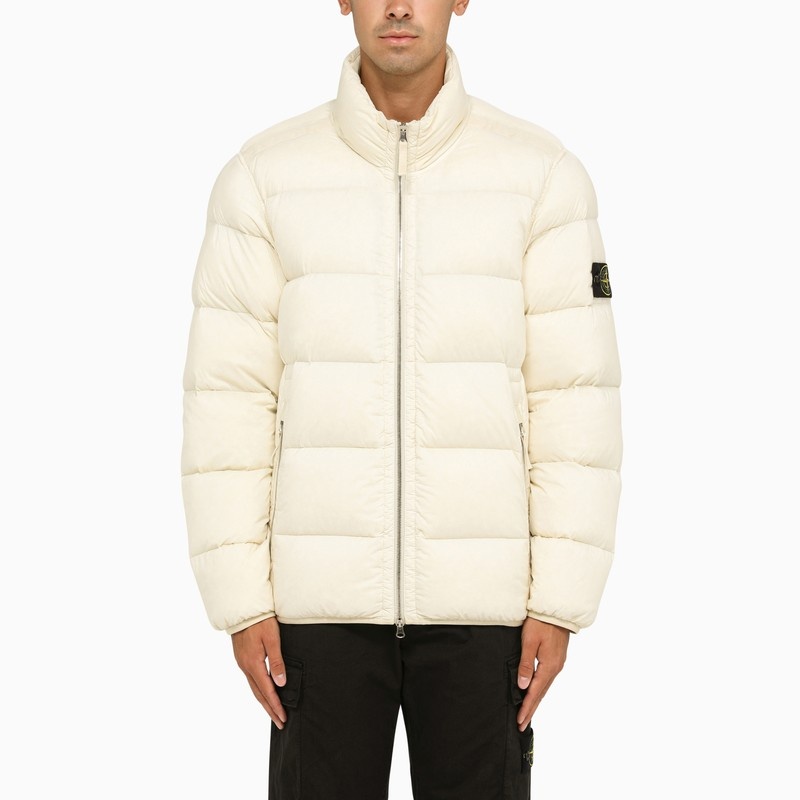 Plaster-coloured quilted nylon down jacket - 1