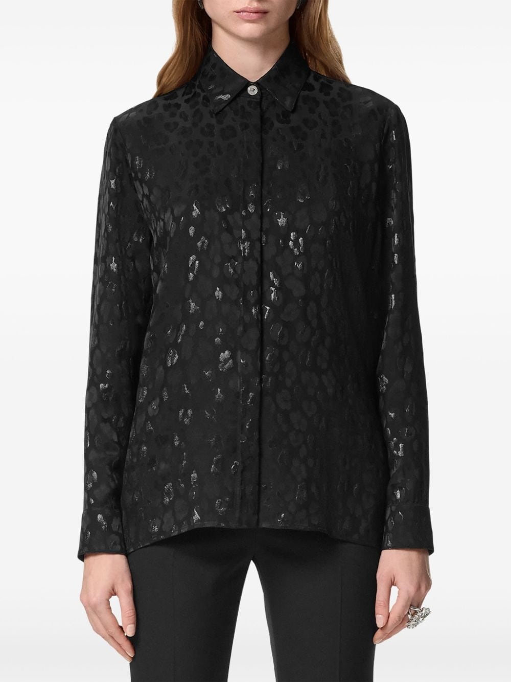 leopard-jacquard satin shirt - 3