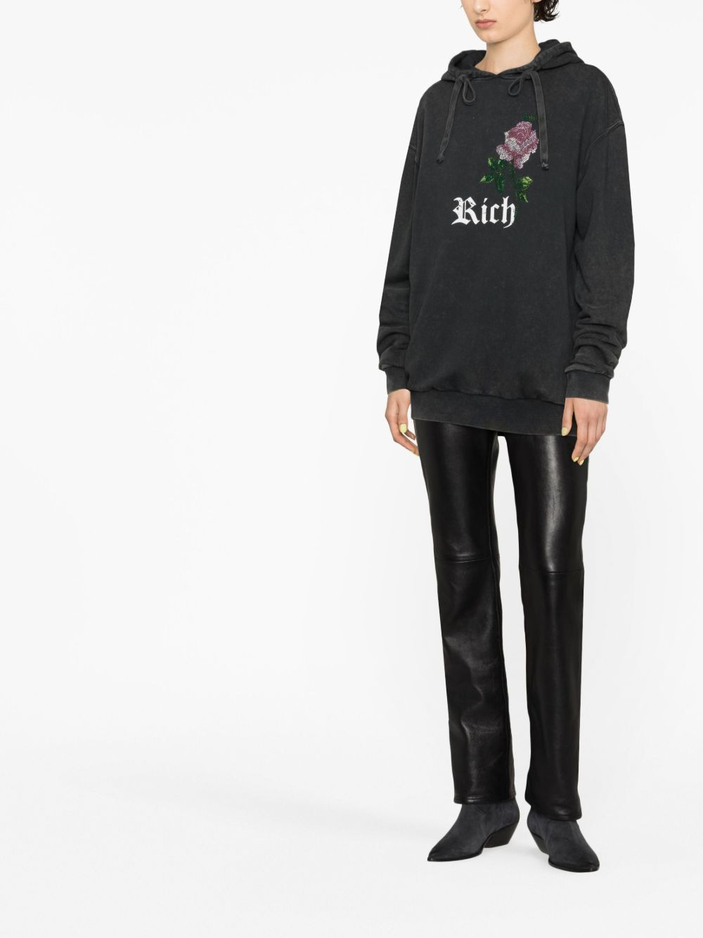 rhinestone-embellished drawstring hoodie - 2