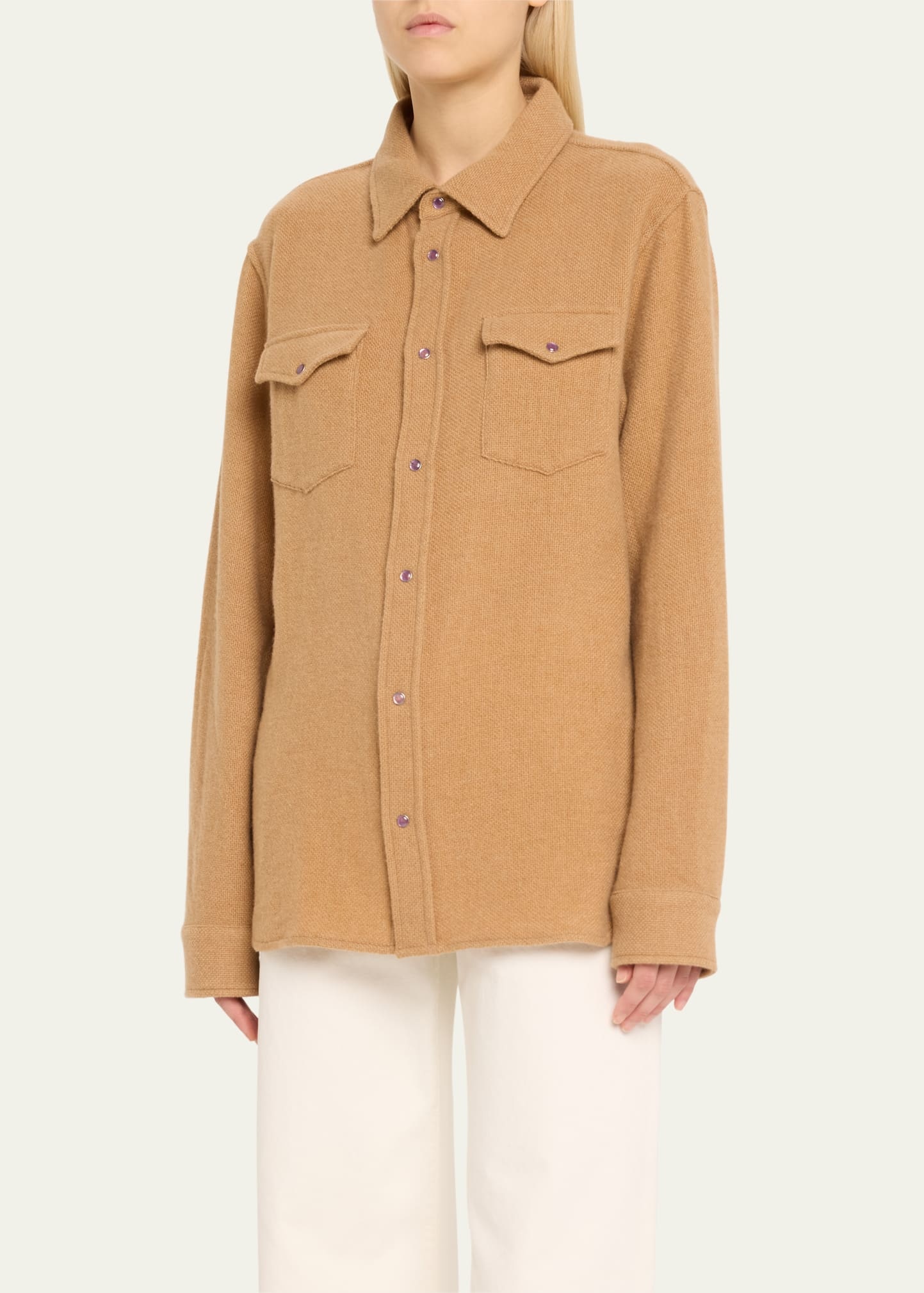 Cashmere Button-Front Shirt - 4
